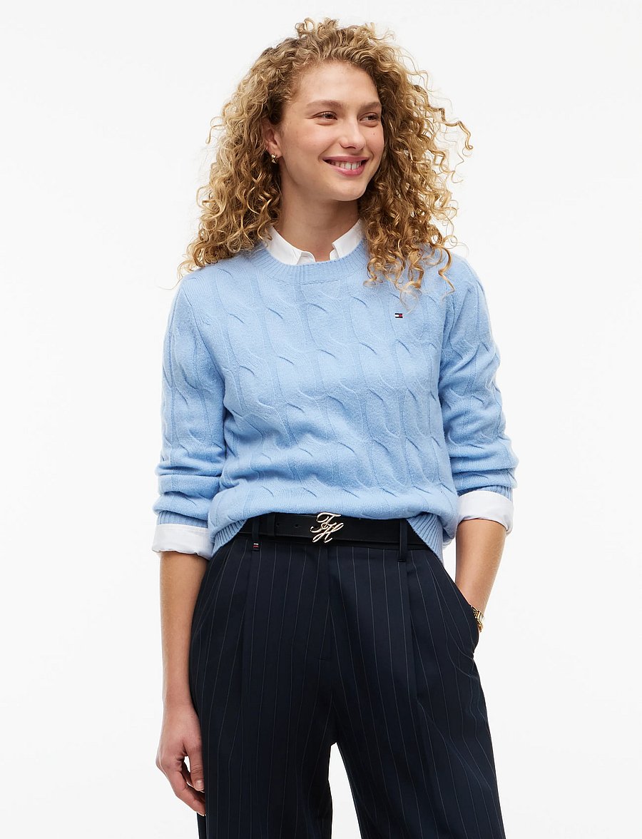 Tommy Hilfiger - SOFT WOOL CABLE C-NK LS SWT - striktrøjer - faded light blue - 0