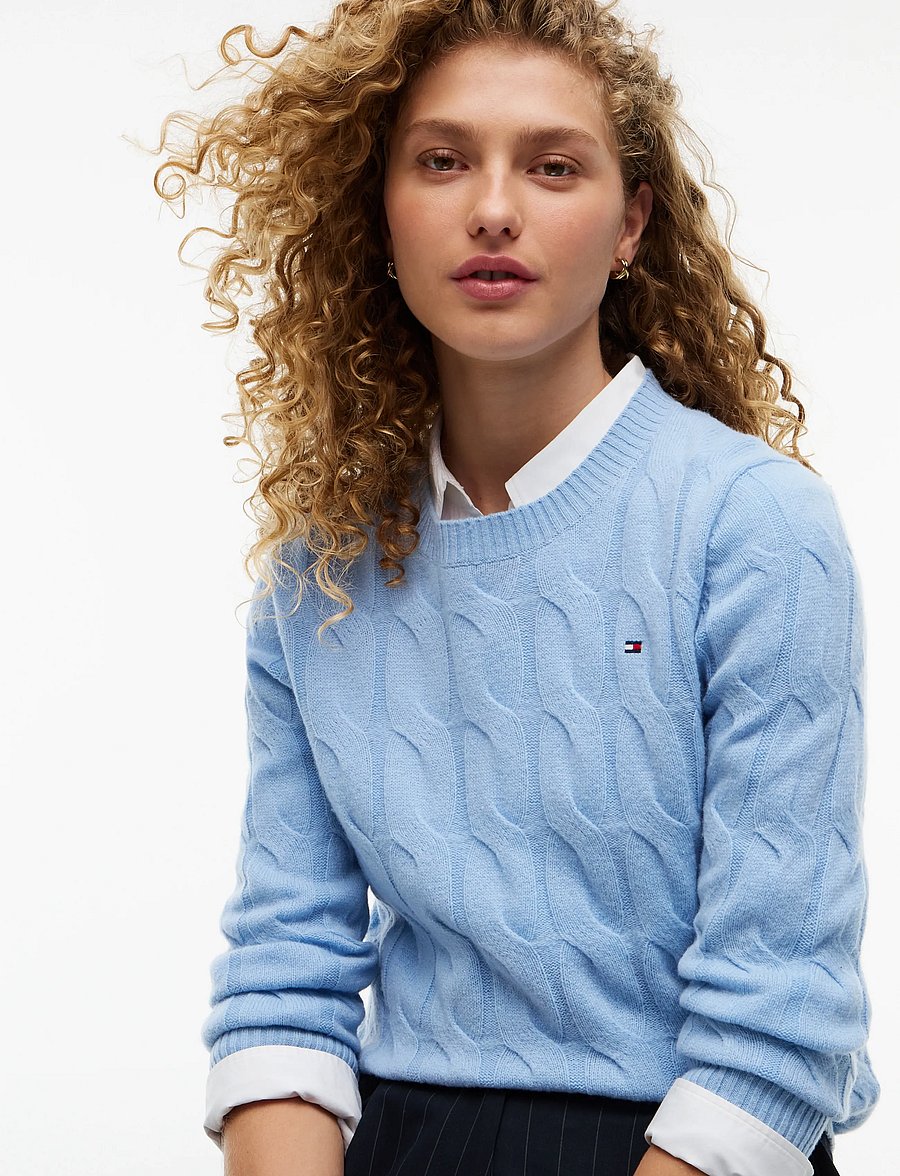 Tommy Hilfiger - SOFT WOOL CABLE C-NK LS SWT - striktrøjer - faded light blue - 3