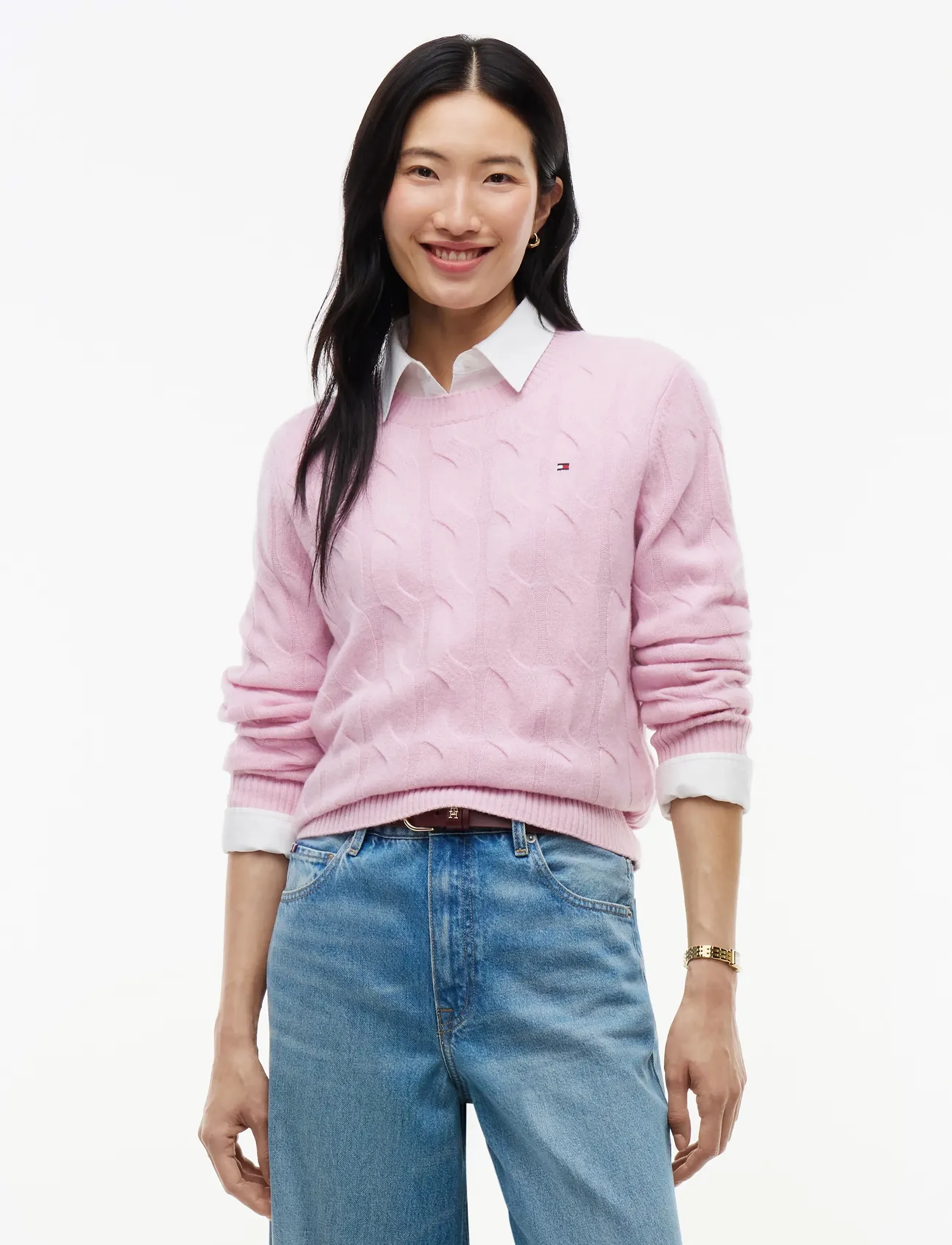Tommy Hilfiger SOFT WOOL CABLE C-NK LS SWT - Tommy Hilfiger - FROSTED ROSE / pink/rose
