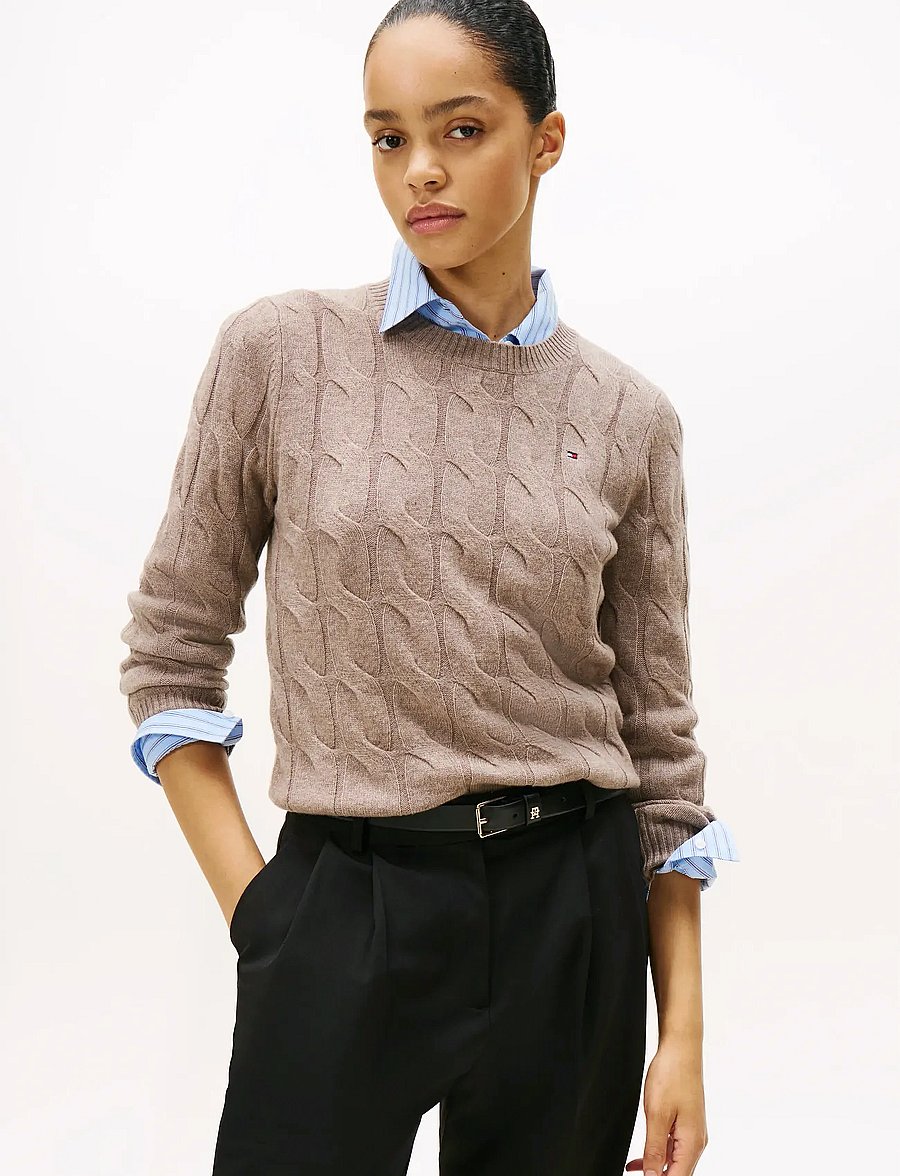 Tommy Hilfiger - SOFT WOOL CABLE C-NK LS SWT - striktrøjer - heathered taupe - 0