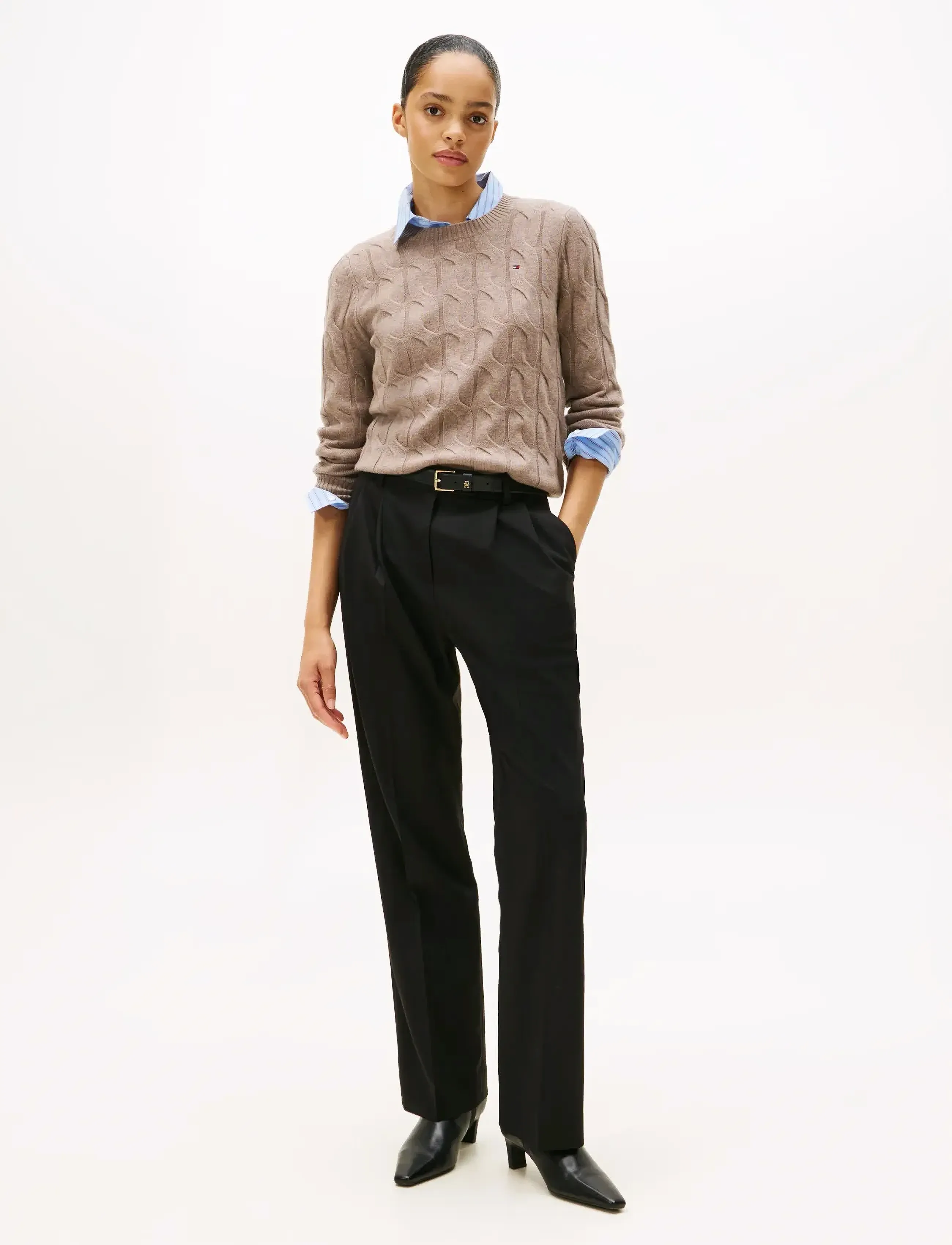 Tommy Hilfiger - SOFT WOOL CABLE C-NK LS SWT - neulepuserot - heathered taupe - 2