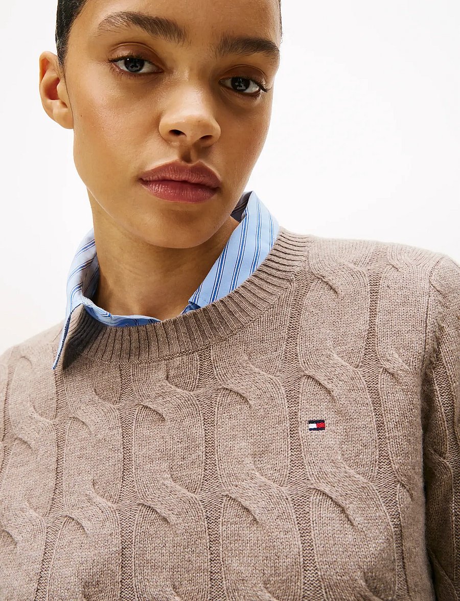 Tommy Hilfiger - SOFT WOOL CABLE C-NK LS SWT - striktrøjer - heathered taupe - 4