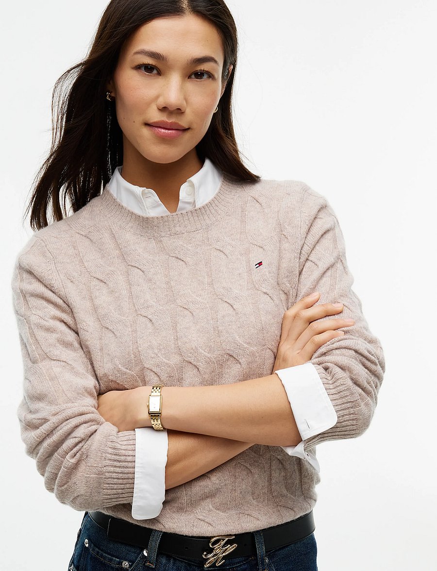 Tommy Hilfiger - SOFT WOOL CABLE C-NK LS SWT - kampsunid - light camel heather - 3