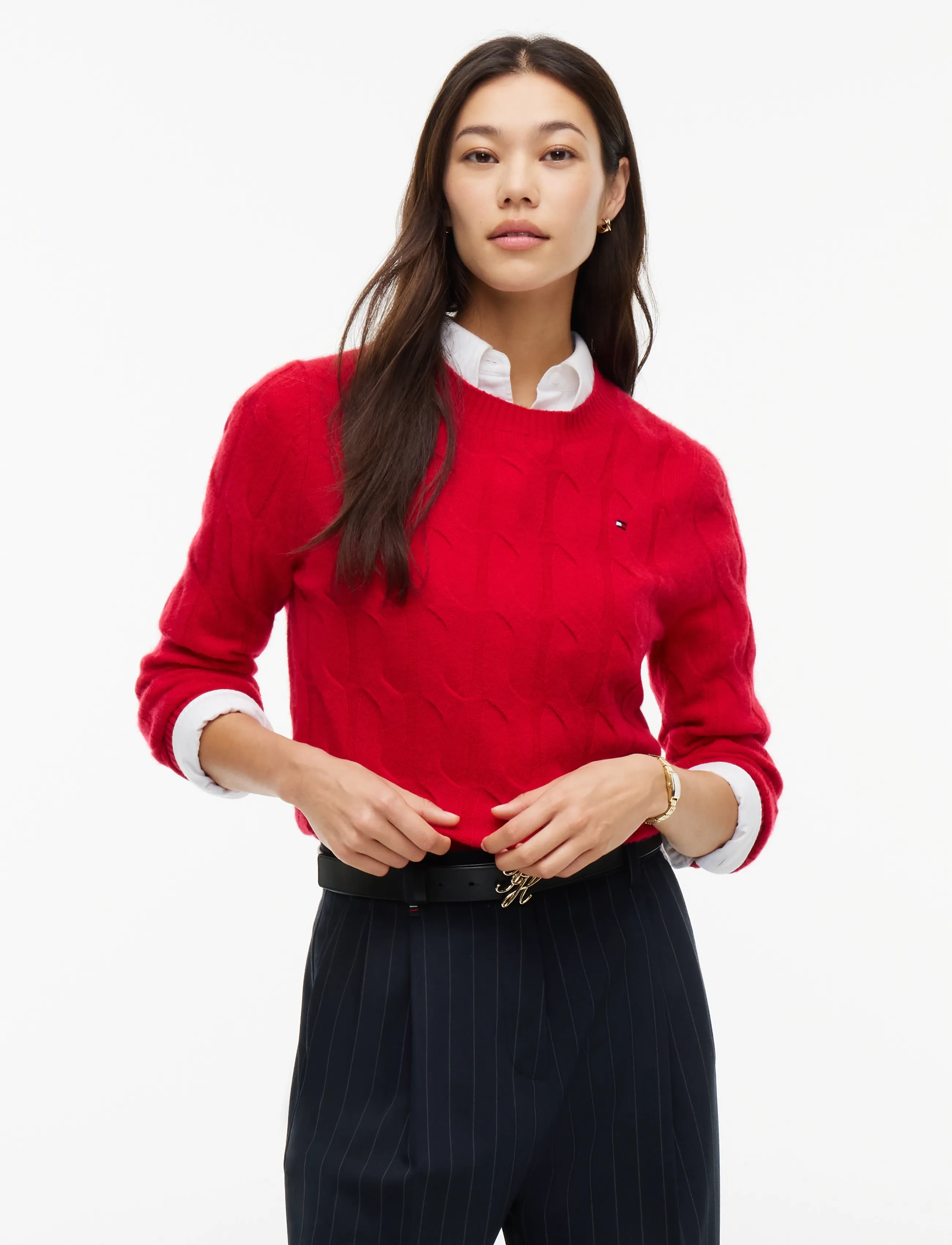 Tommy Hilfiger - SOFT WOOL CABLE C-NK LS SWT - stickade tröjor - medium red - 0
