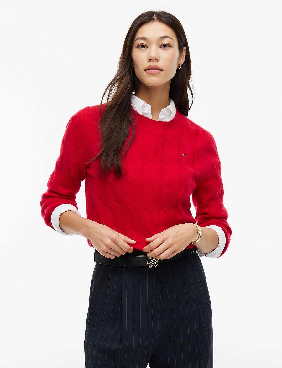 Tommy Hilfiger - SOFT WOOL CABLE C-NK LS SWT - stickade tröjor - medium red - 0
