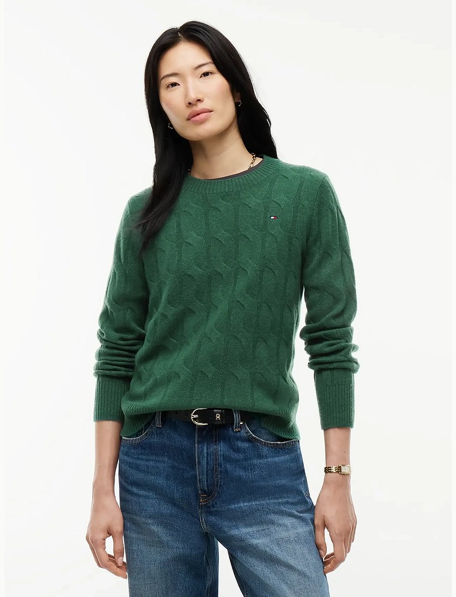 Tommy Hilfiger - SOFT WOOL CABLE C-NK LS SWT - stickade tröjor - ornamental green - 0