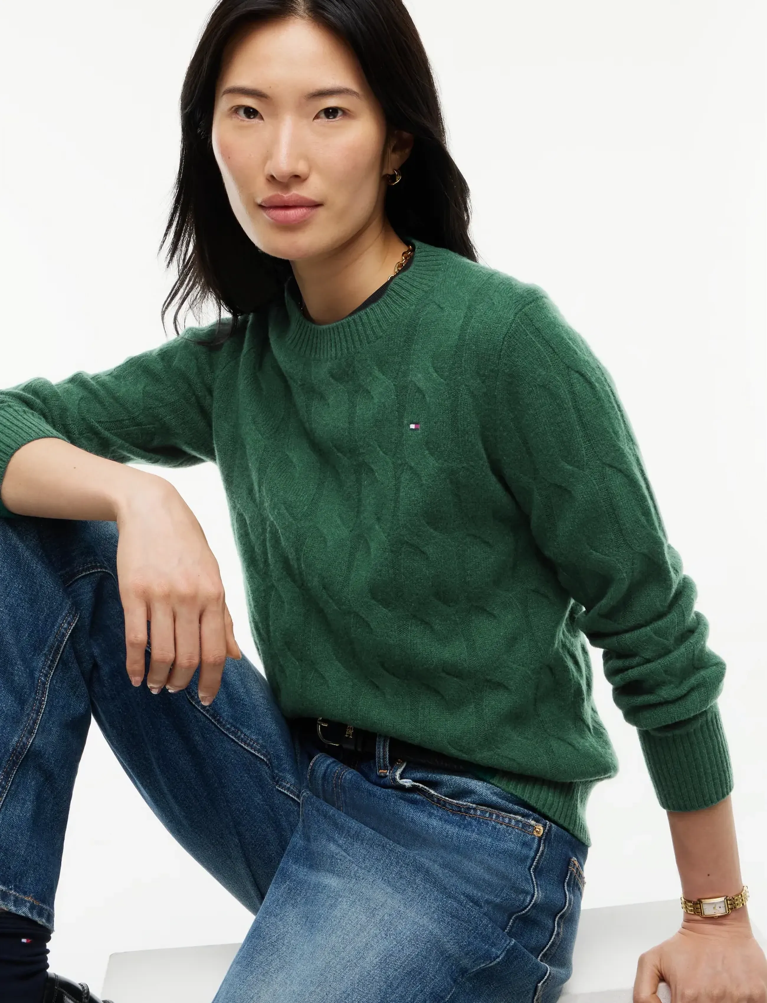 Tommy Hilfiger - SOFT WOOL CABLE C-NK LS SWT - stickade tröjor - ornamental green - 3