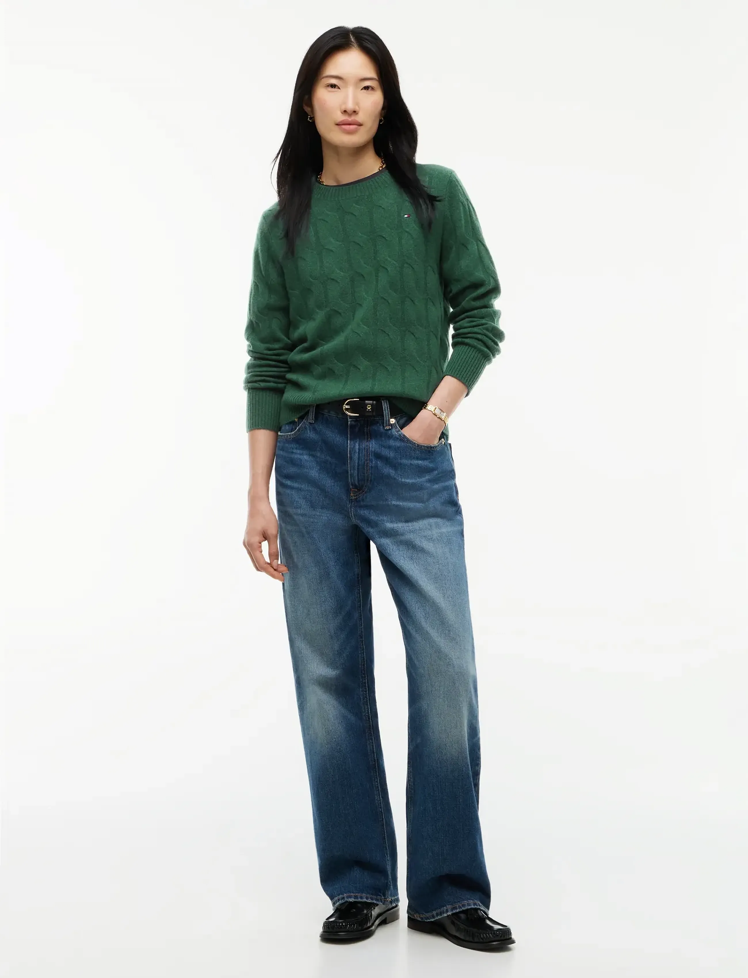 Tommy Hilfiger - SOFT WOOL CABLE C-NK LS SWT - stickade tröjor - ornamental green - 4