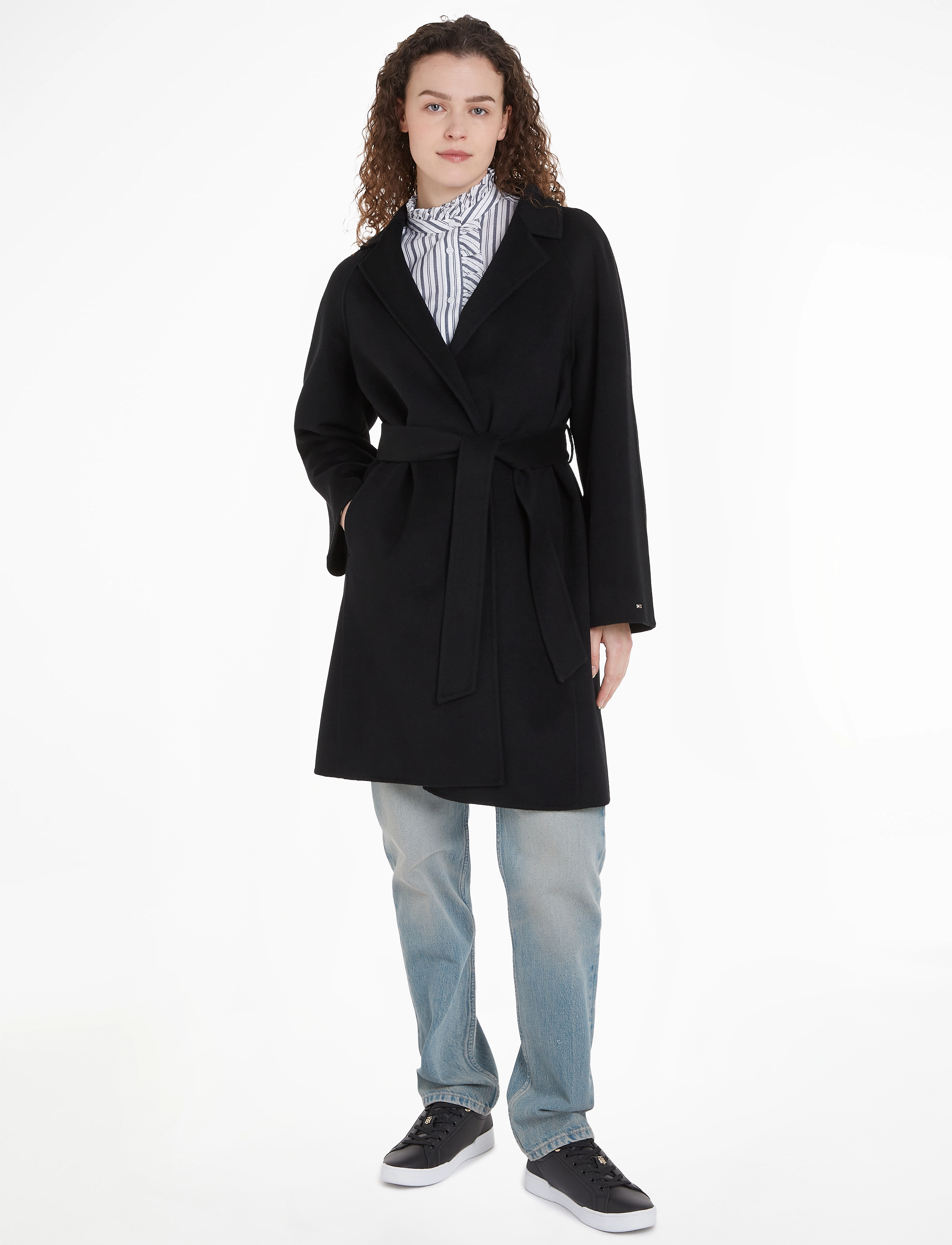 Tommy Hilfiger REG DF WOOL BELTED COAT - Tøj - BLACK / black