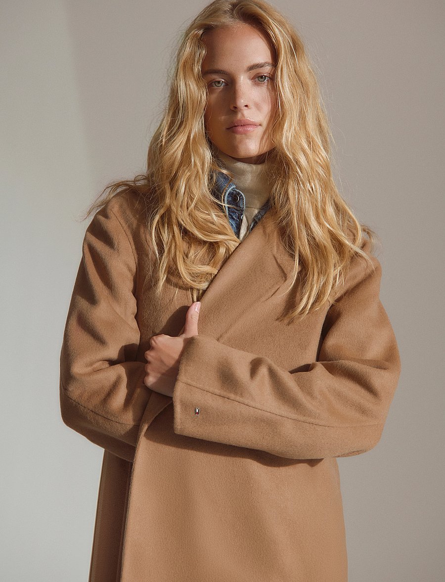 Tommy Hilfiger - REG DF WOOL BELTED COAT - light sepia brown - 0