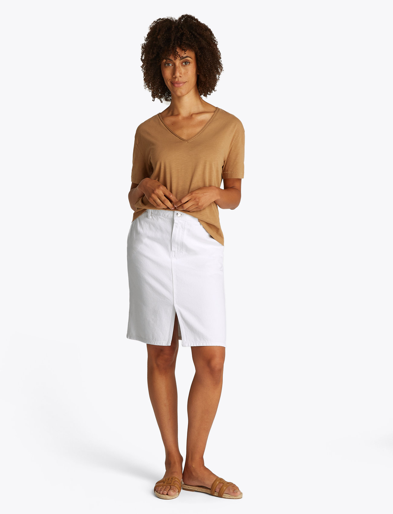 Tommy Hilfiger - DNM KNEE STRAIGHT SKIRT RW WHITE - midi-röcke - th optic white - 4