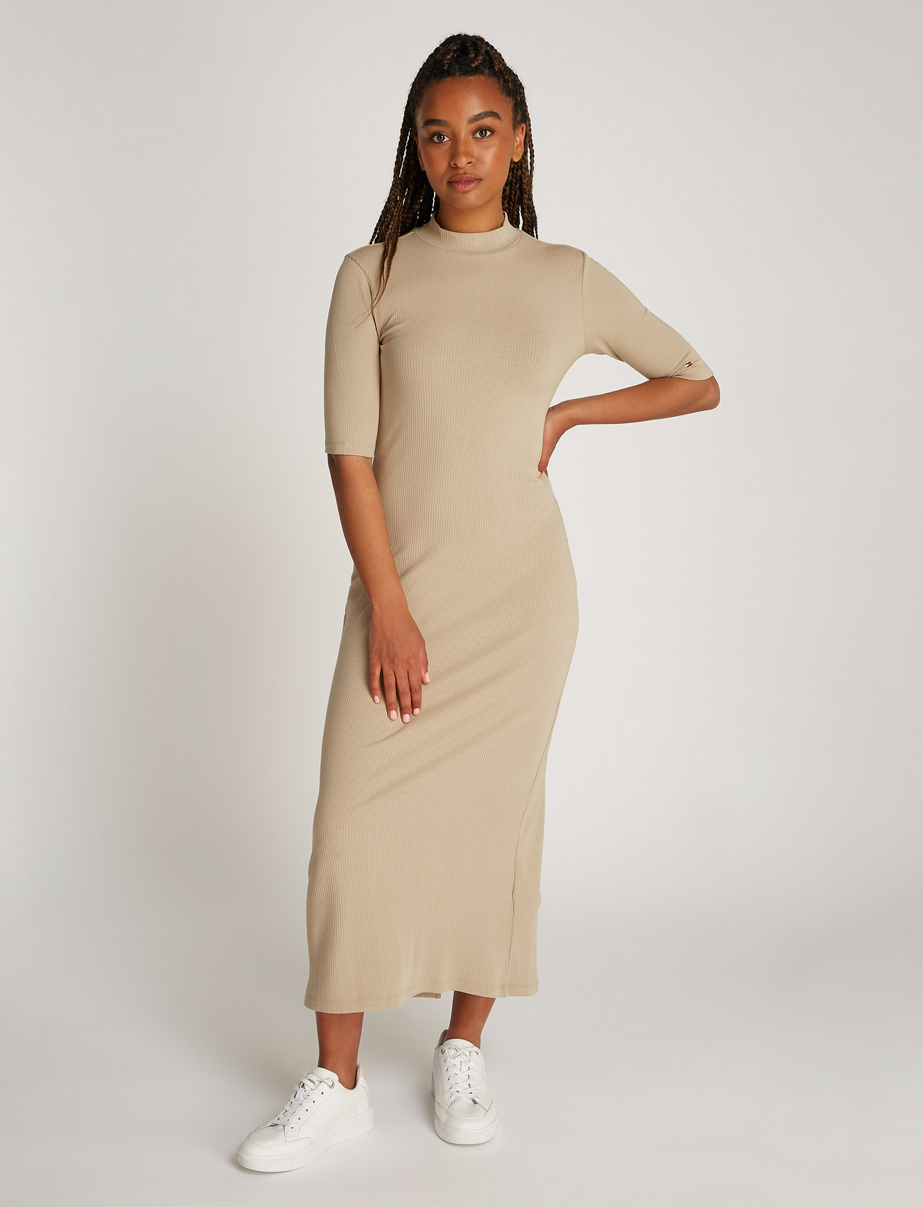 tommy jeans ribbed midi dress Midi Dress Tommy Hilfiger Dressed Up Tommy Hilfiger Slim 5x2 Rib Midi Dress  1/2 (TOHWW0WW44430)