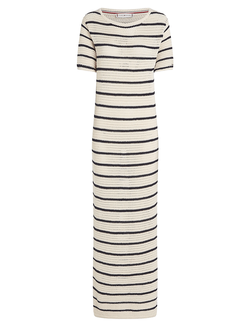 Tommy Hilfiger - POINTELLE CROCHET SS SWT DRESS - t-shirtklänningar - ivory petal/dark night navy stp - 1
