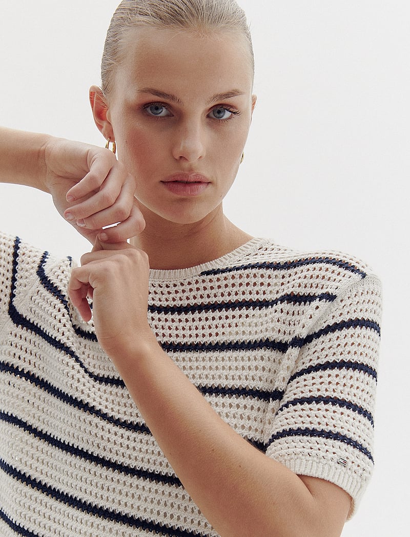 Tommy Hilfiger - POINTELLE CROCHET SS SWT DRESS - t-shirtklänningar - ivory petal/dark night navy stp - 3