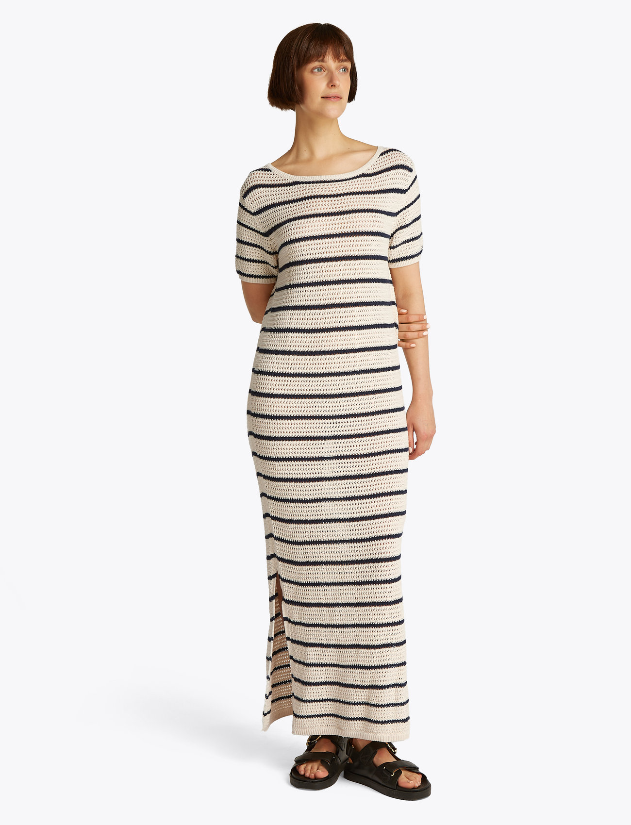 Tommy Hilfiger - POINTELLE CROCHET SS SWT DRESS - t-shirtklänningar - ivory petal/dark night navy stp - 4