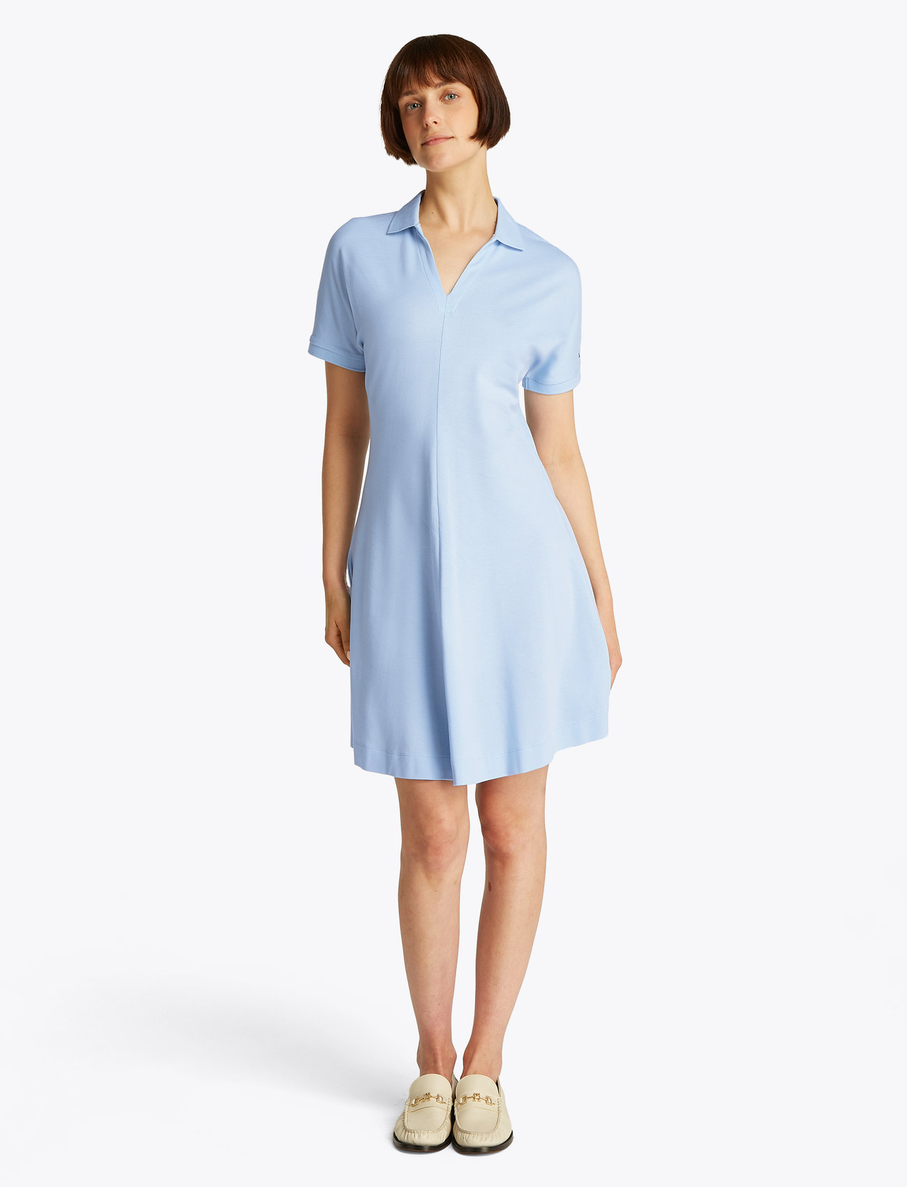 Tommy Hilfiger - LYOCELL OPEN-NK F&F POLO DRESS - t-shirtklänningar - breezy blue - 4