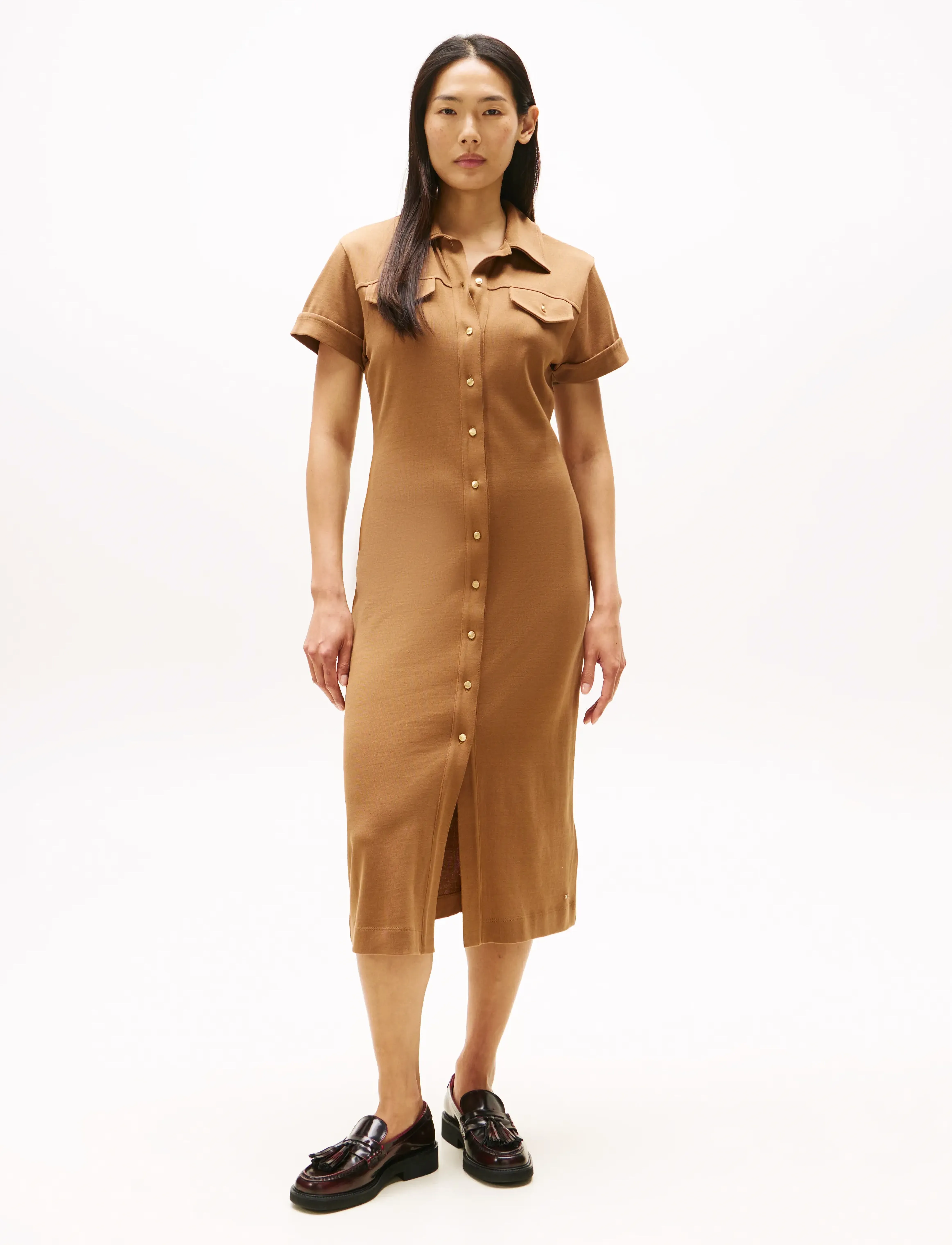 Tommy Hilfiger Gold Button Midi Shirt Drs, XL, Dresses, Braun - Knee-length & Midi, Frauen