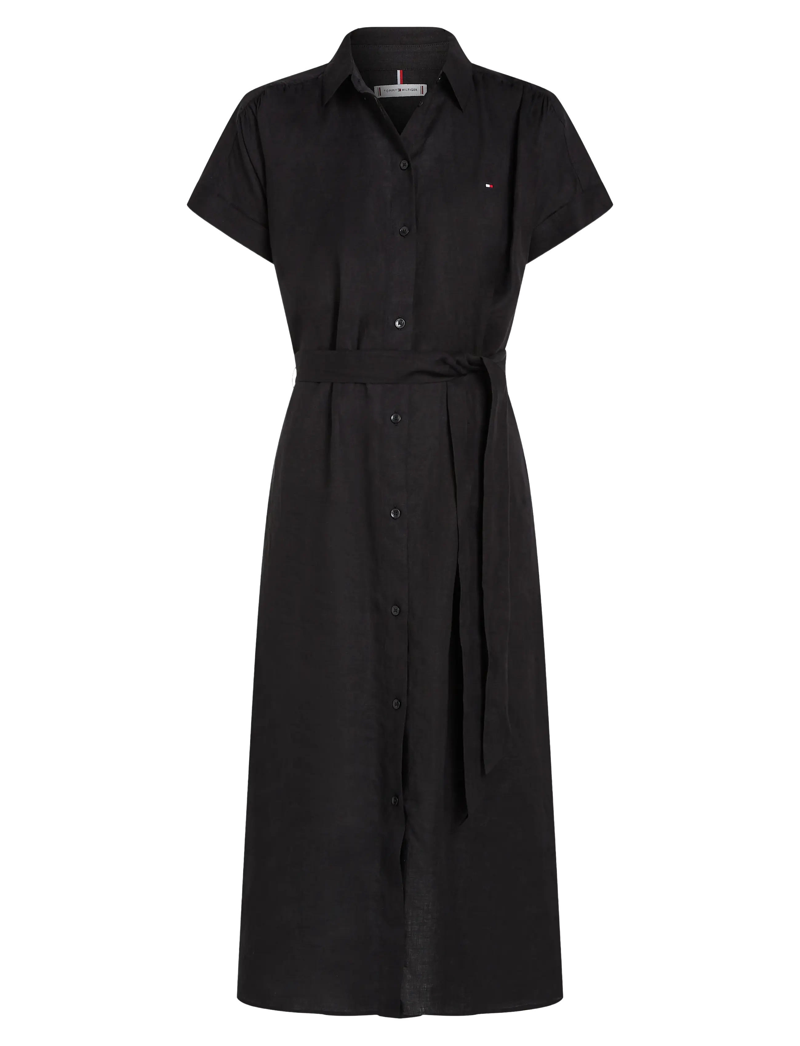 Tommy Hilfiger ESS LINEN S/S MIDI SHIRT DRESS - Tommy Hilfiger - BLACK / black