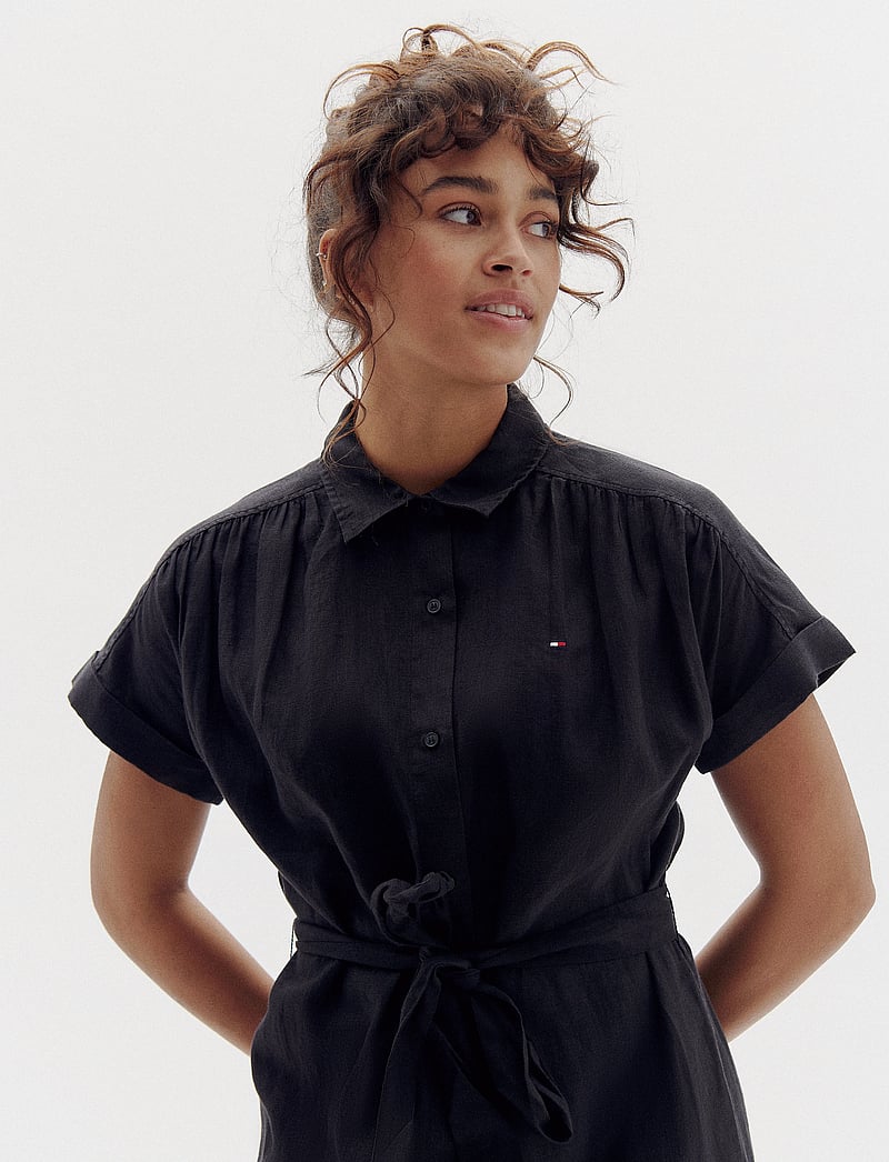 Tommy Hilfiger - ESS LINEN S/S MIDI SHIRT DRESS - hemdkleider - black - 2