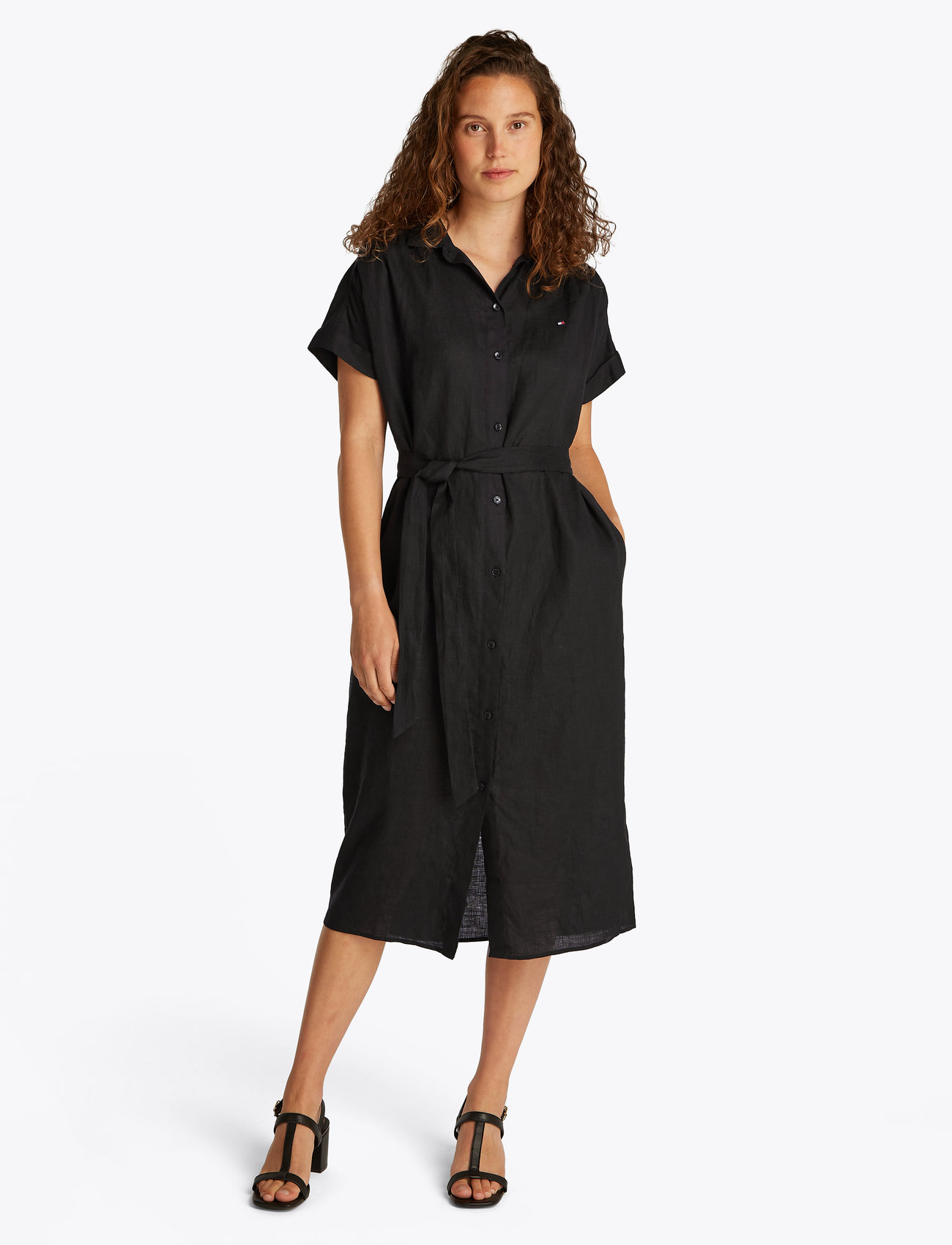 Tommy Hilfiger - ESS LINEN S/S MIDI SHIRT DRESS - hemdkleider - black - 3