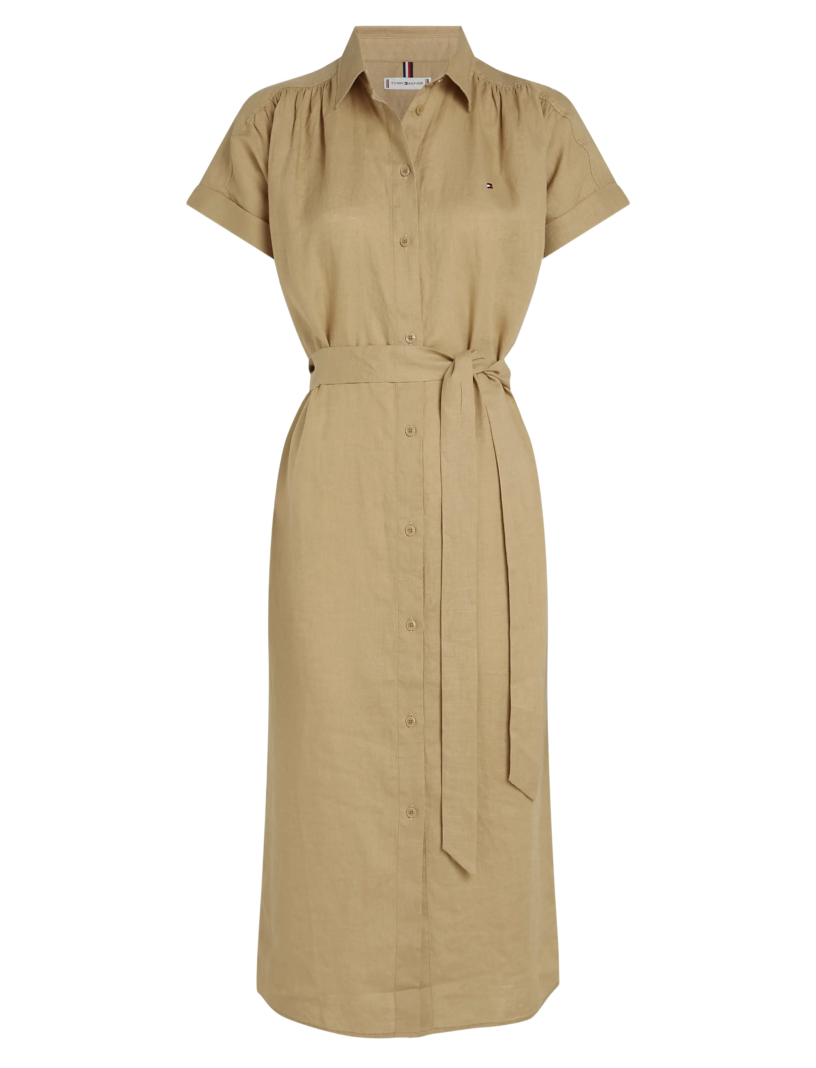 Tommy Hilfiger ESS LINEN S/S MIDI SHIRT DRESS - Tommy Hilfiger - CAMEL / beige