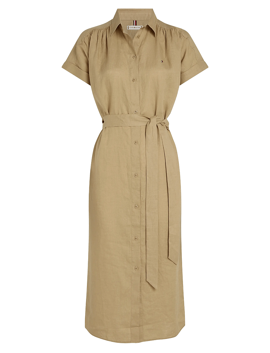 Tommy Hilfiger - ESS LINEN S/S MIDI SHIRT DRESS - robes chemises - camel - 1