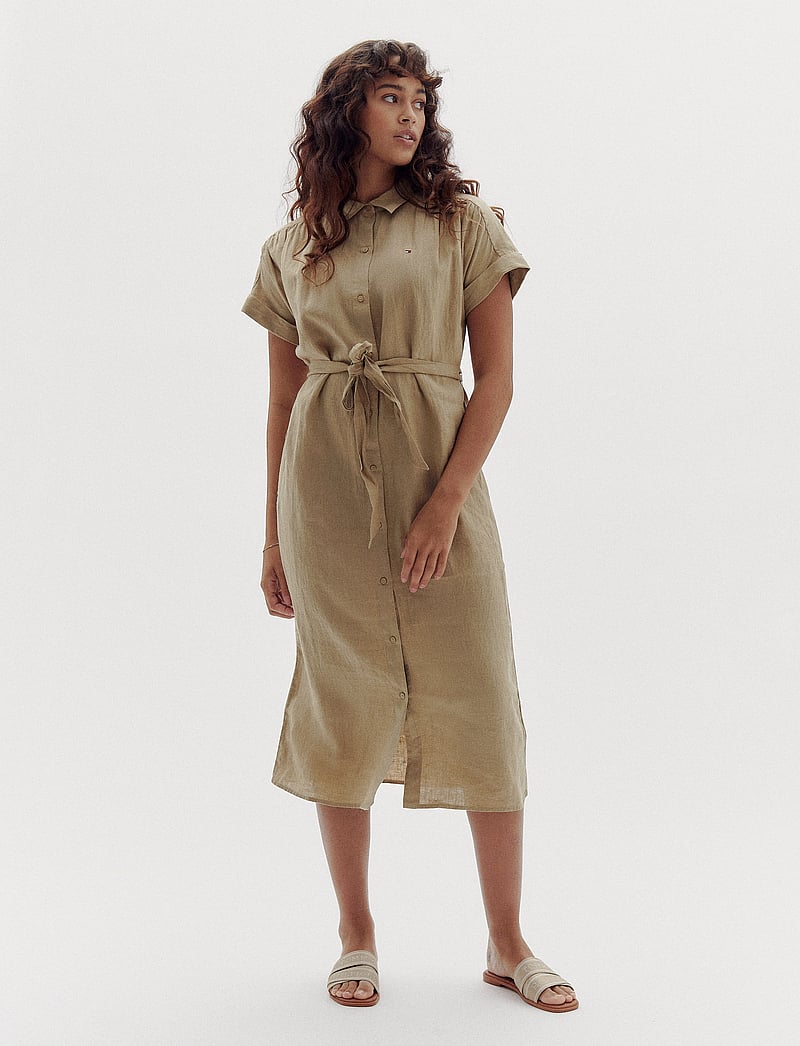 Tommy Hilfiger - ESS LINEN S/S MIDI SHIRT DRESS - hemdkleider - camel - 0