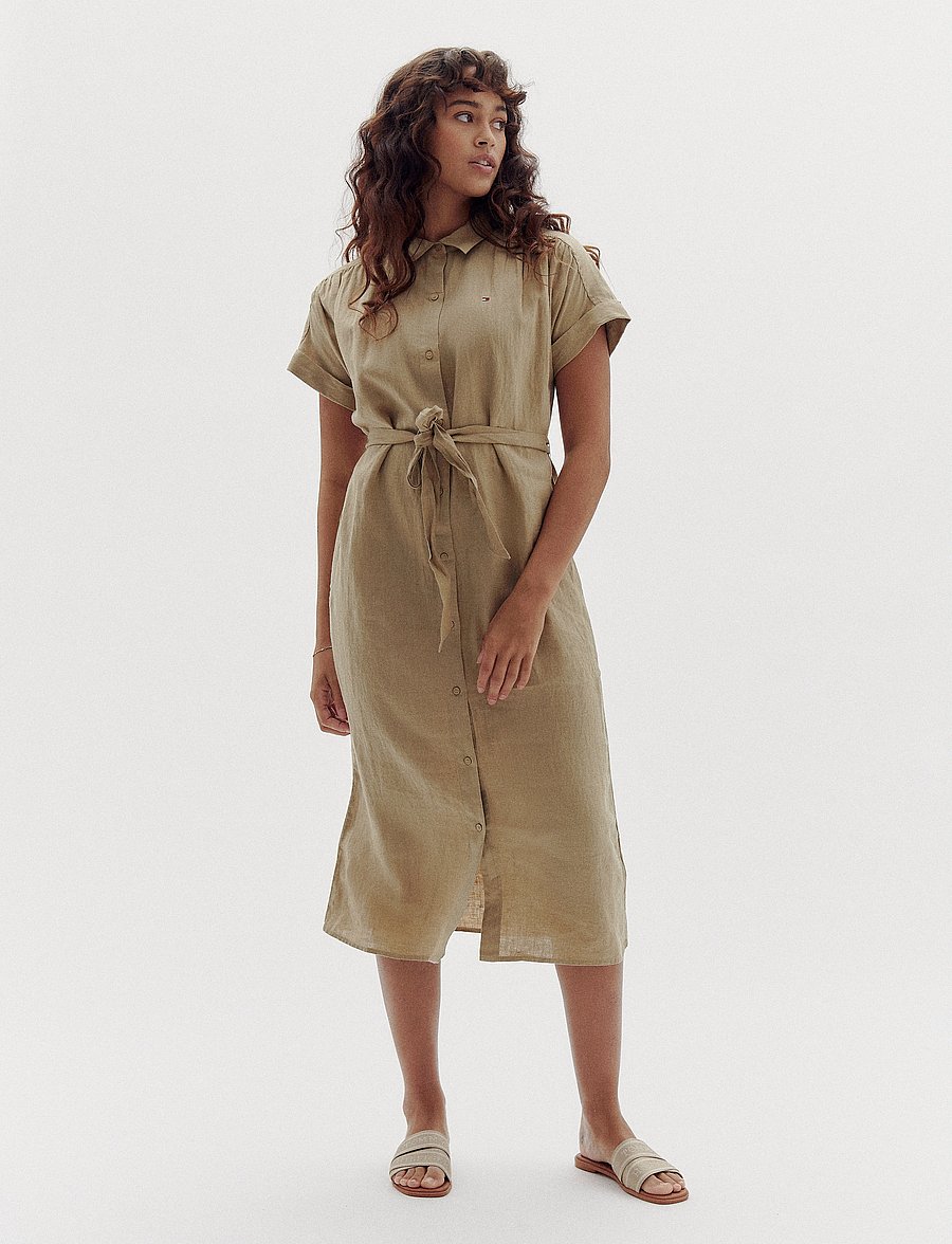 Tommy Hilfiger - ESS LINEN S/S MIDI SHIRT DRESS - robes chemises - camel - 0