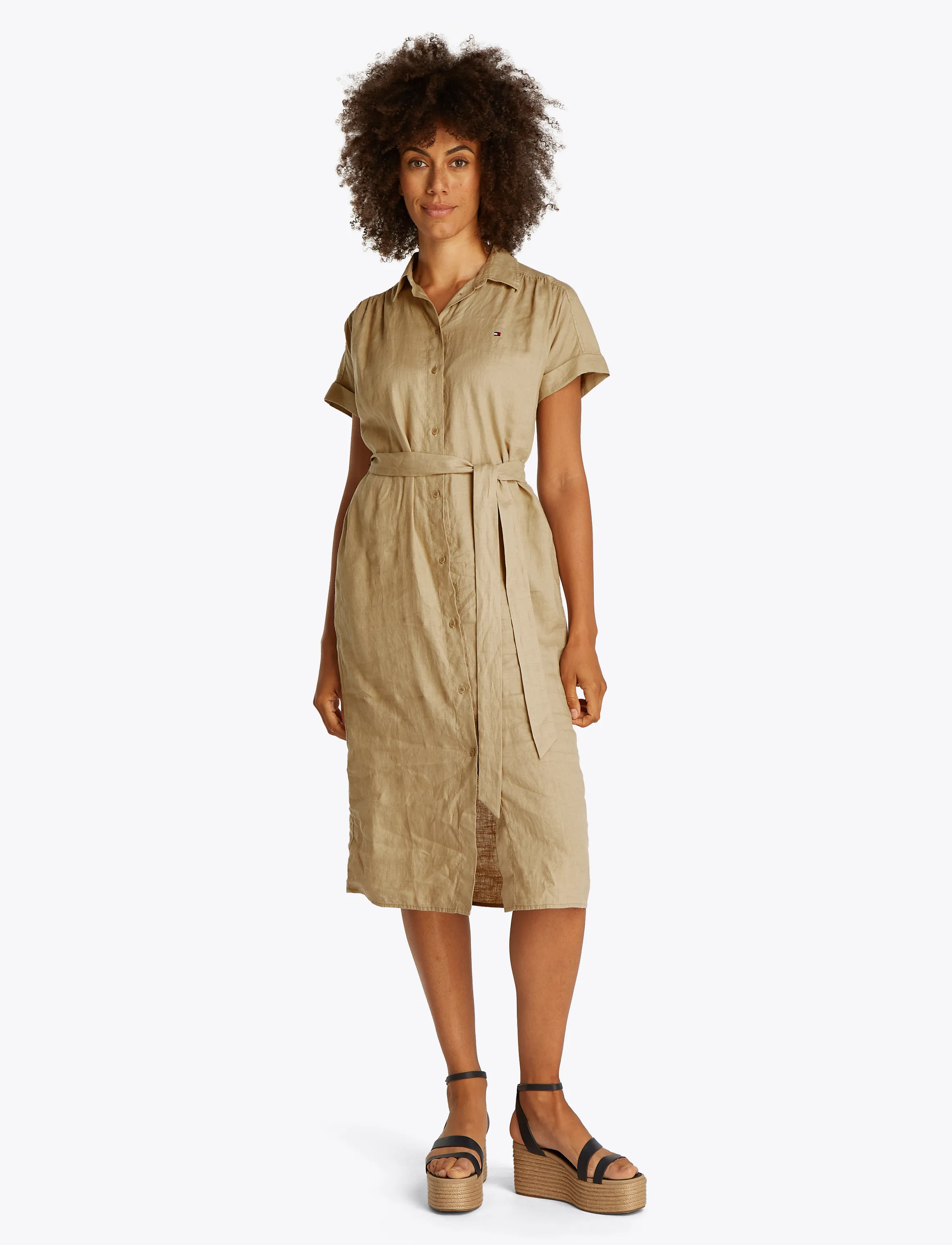 Tommy Hilfiger - ESS LINEN S/S MIDI SHIRT DRESS - robes chemises - camel - 3