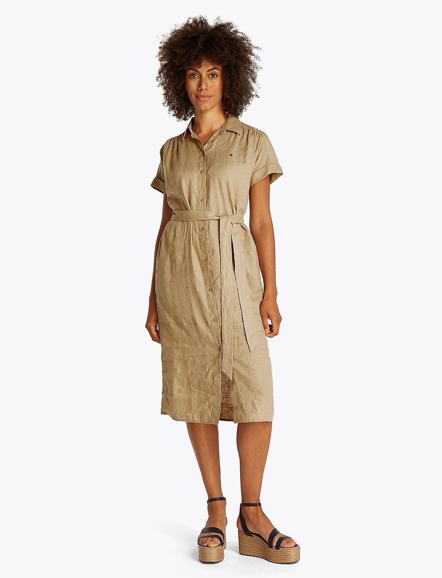 Tommy Hilfiger - ESS LINEN S/S MIDI SHIRT DRESS - robes chemises - camel - 3