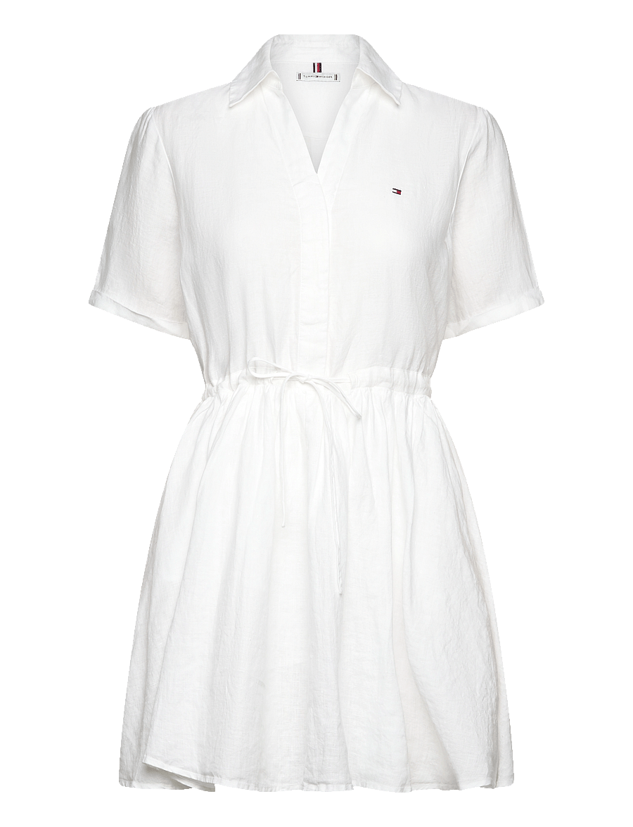 Tommy Hilfiger - ESS LINEN S/S SHORT DRESS - kristības - th optic white - 1