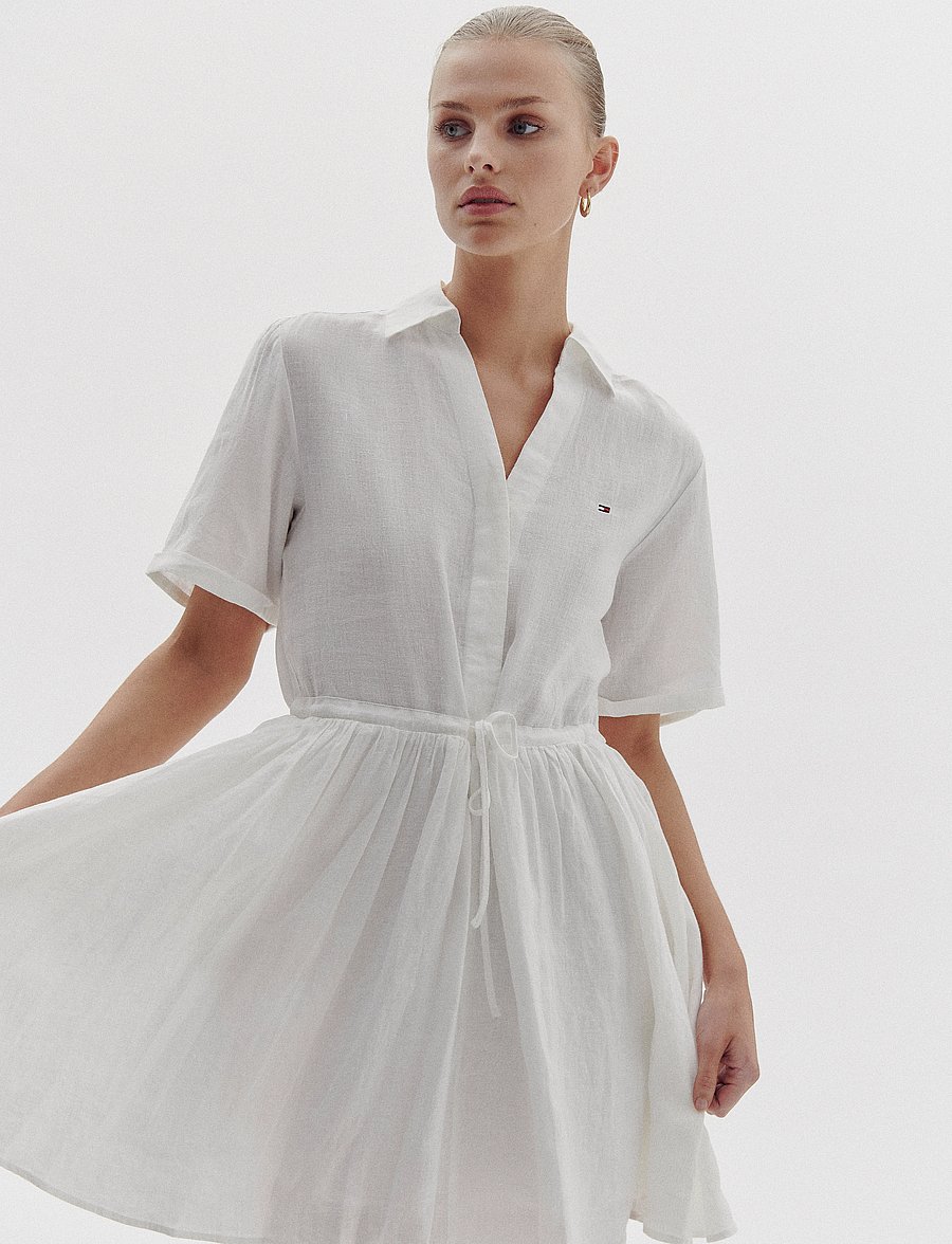 Tommy Hilfiger - ESS LINEN S/S SHORT DRESS - kristības - th optic white - 0