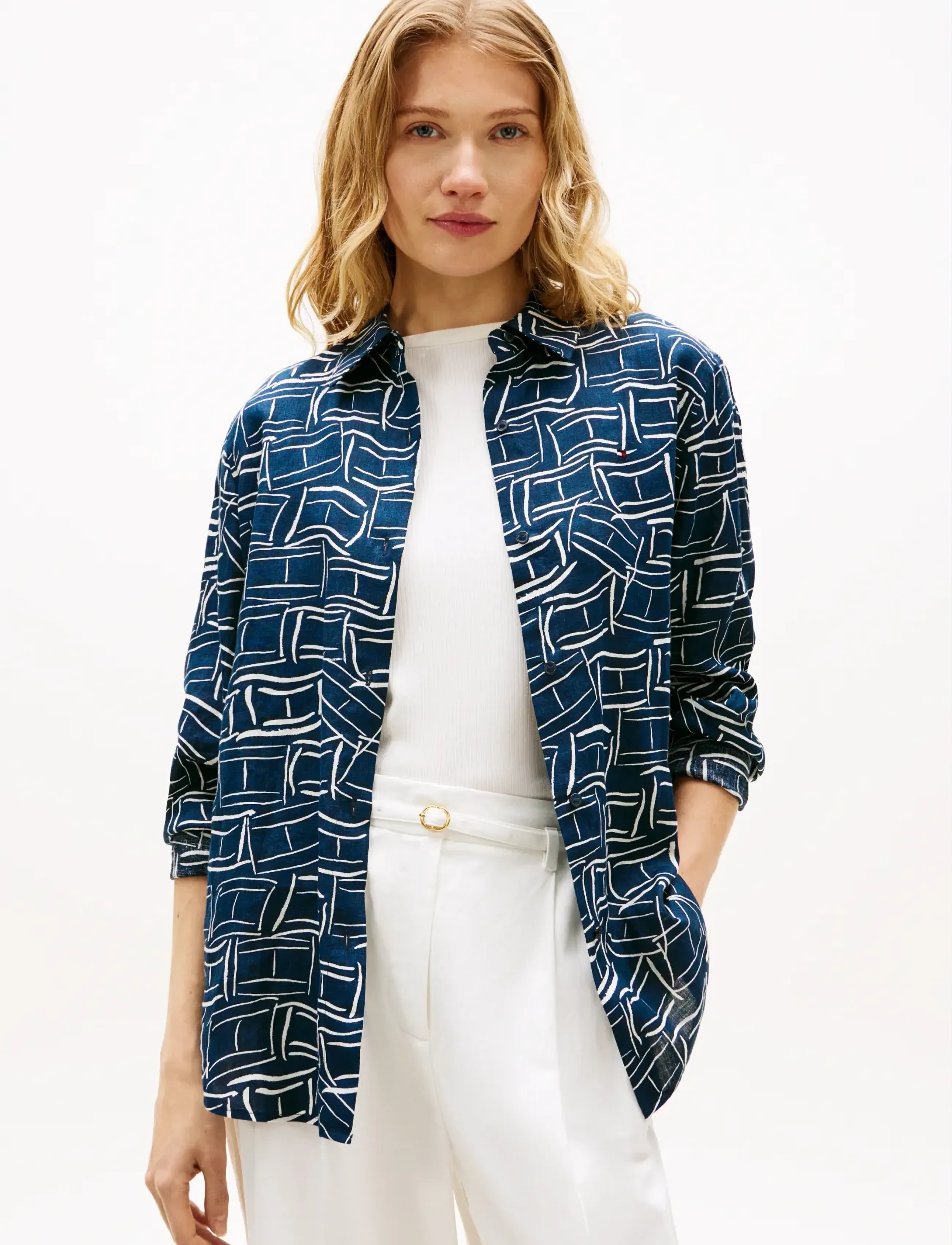 Tommy Hilfiger ESS LINEN RELAXED LS SHIRT - Bluser & Skjorter - FLAG FEATHERS DARK NIGHT NAVY / navy