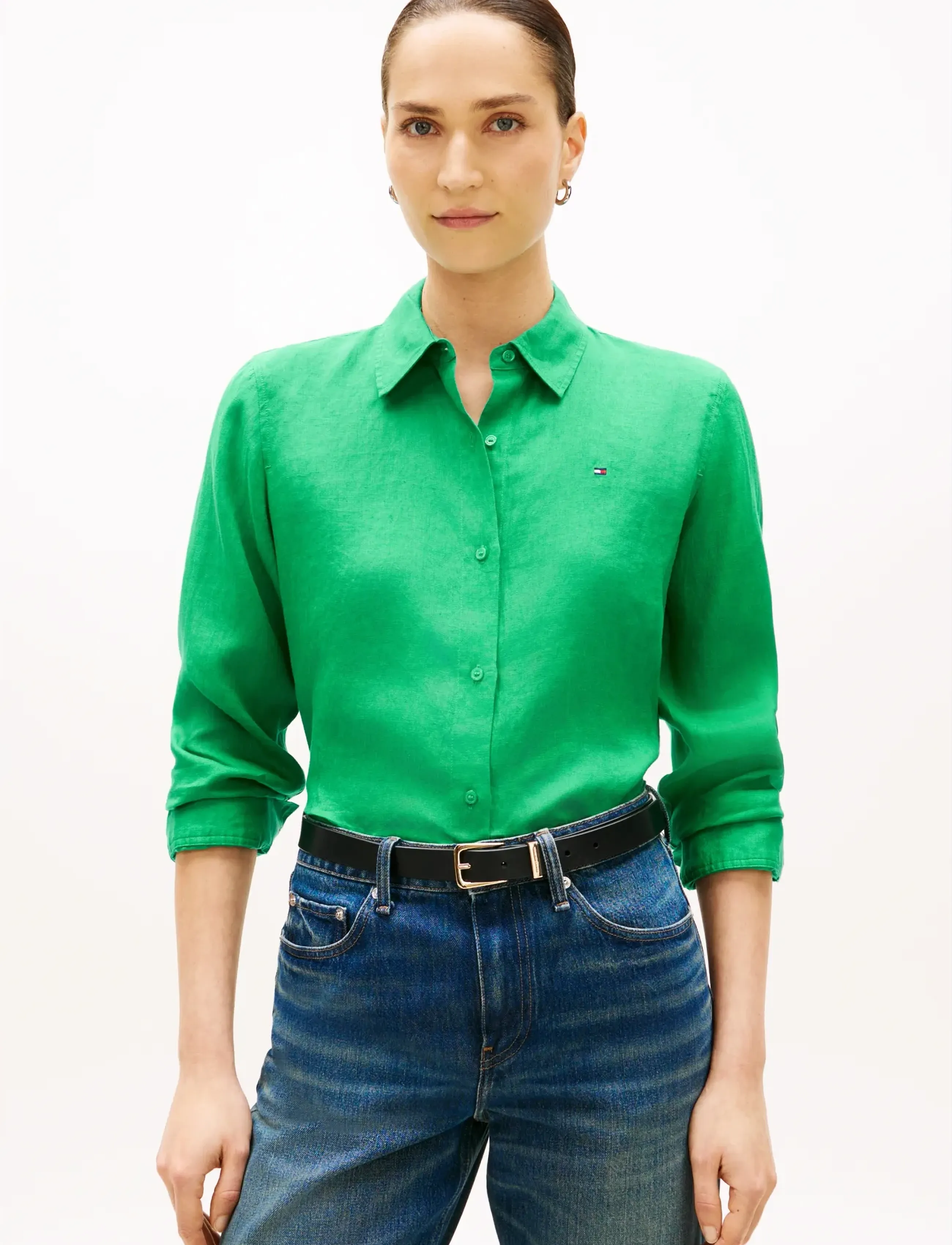 Tommy Hilfiger ESS LINEN RELAXED LS SHIRT - Tøj - COURTSIDE GREEN / green