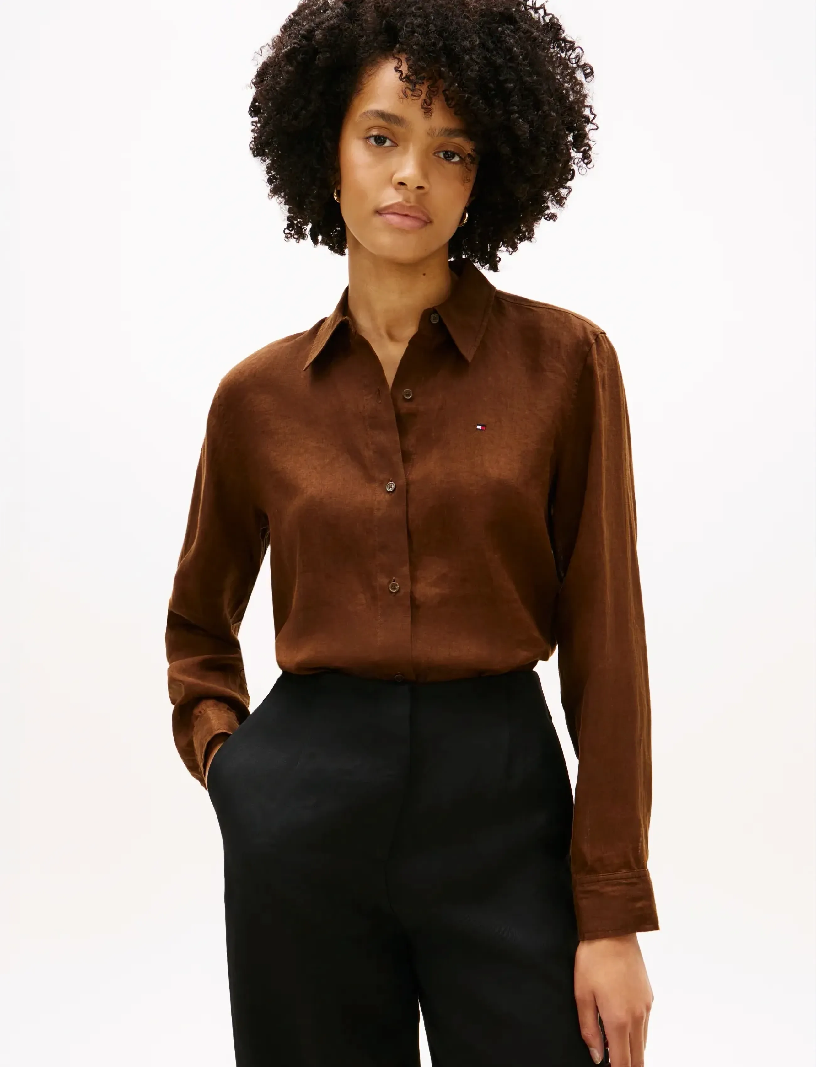 Tommy Hilfiger ESS LINEN RELAXED LS SHIRT - Shirts - LEGACY BROWN / brown