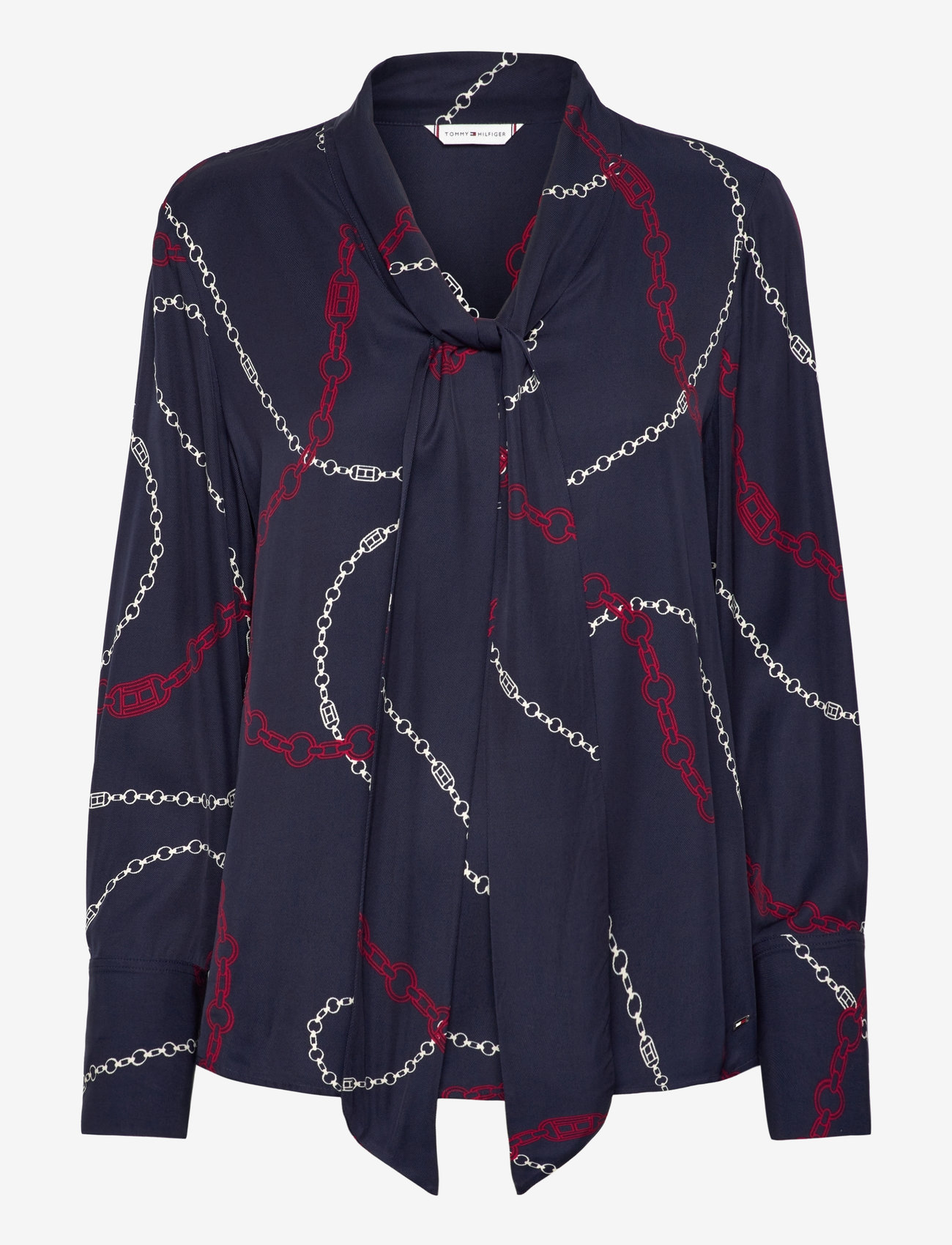 Tommy Hilfiger - FLUID VISCOSE V-N BOW LS BLOUSE - flag chain wave/ navy - 0