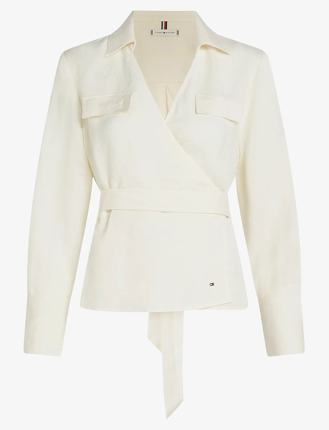 Tommy Hilfiger - TEXTURED LINEN WRAP BLOUSE - leinenhemden - ivory petal - 0