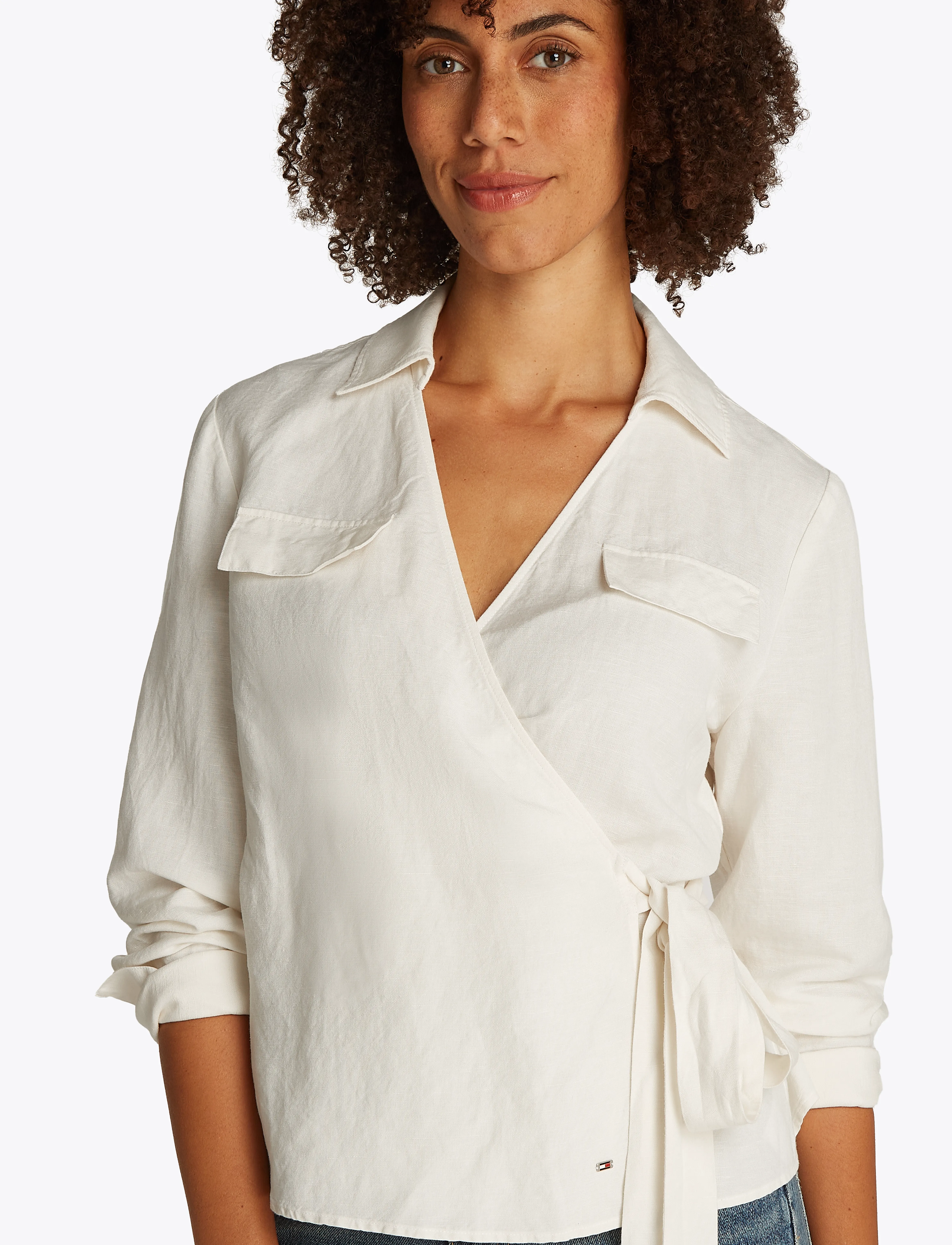 Tommy Hilfiger - TEXTURED LINEN WRAP BLOUSE - ivory petal - 3