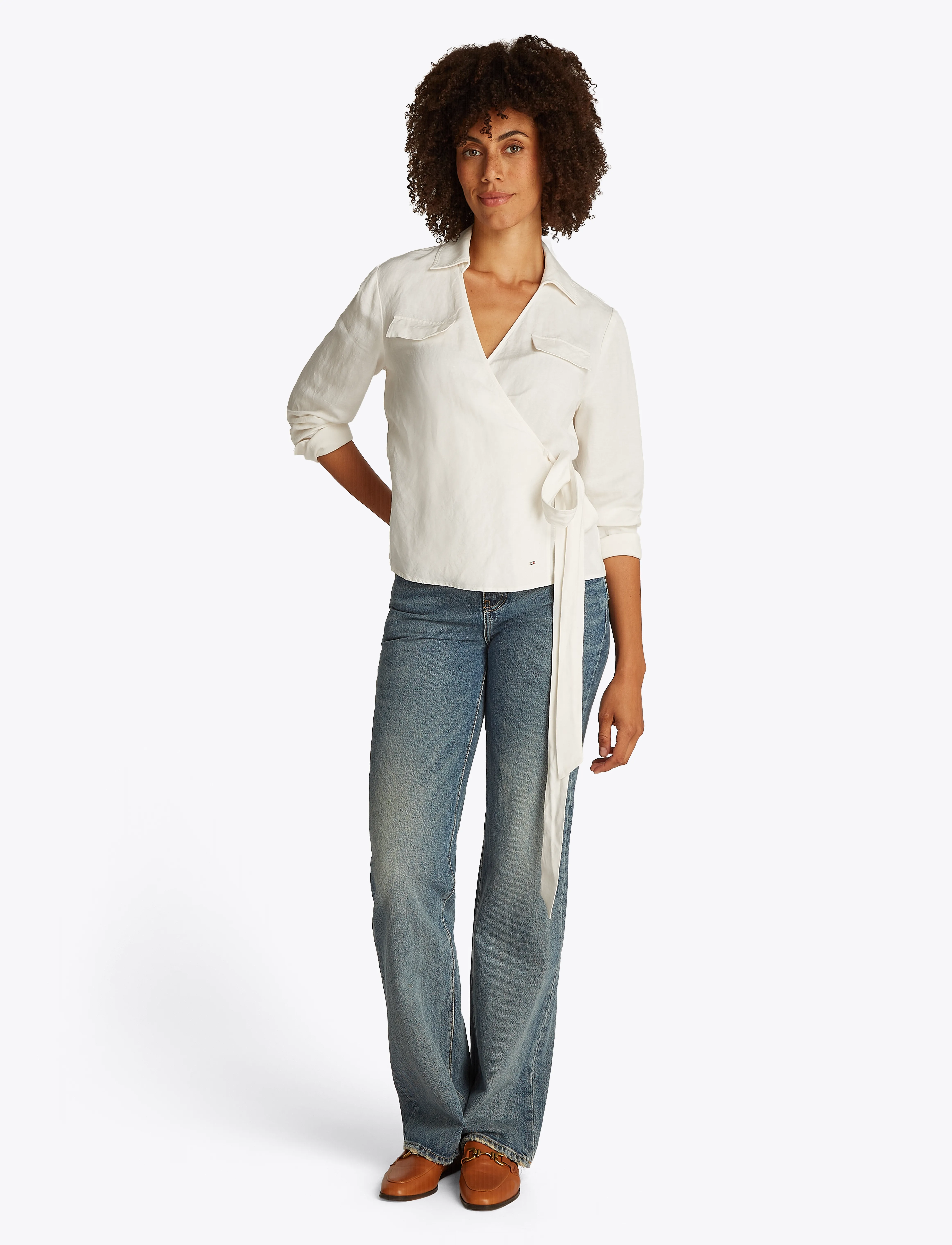 Tommy Hilfiger - TEXTURED LINEN WRAP BLOUSE - ivory petal - 4