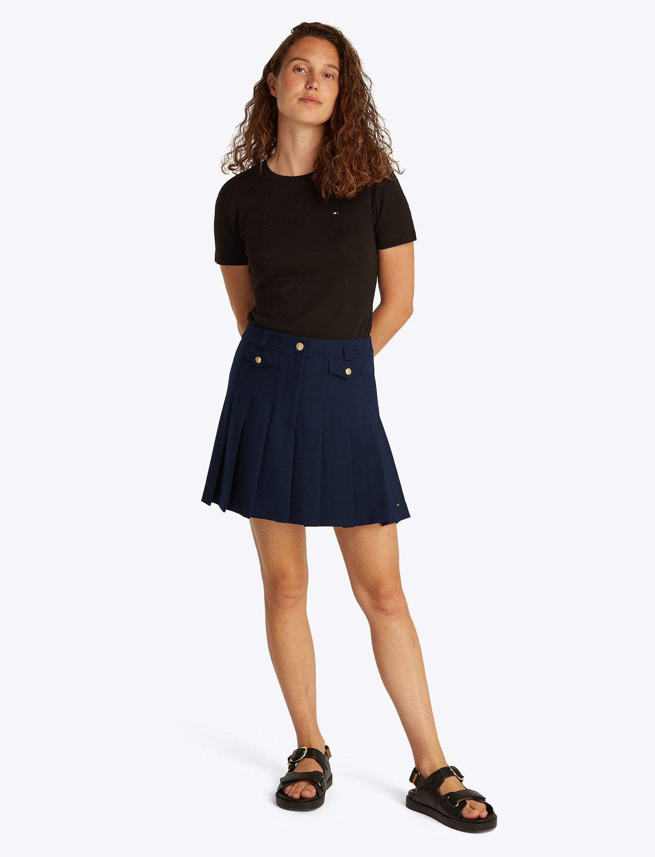 Tommy Hilfiger - GOLD BUTTON PLEATED MINI SKIRT - faltenröcke - dark night navy - 3