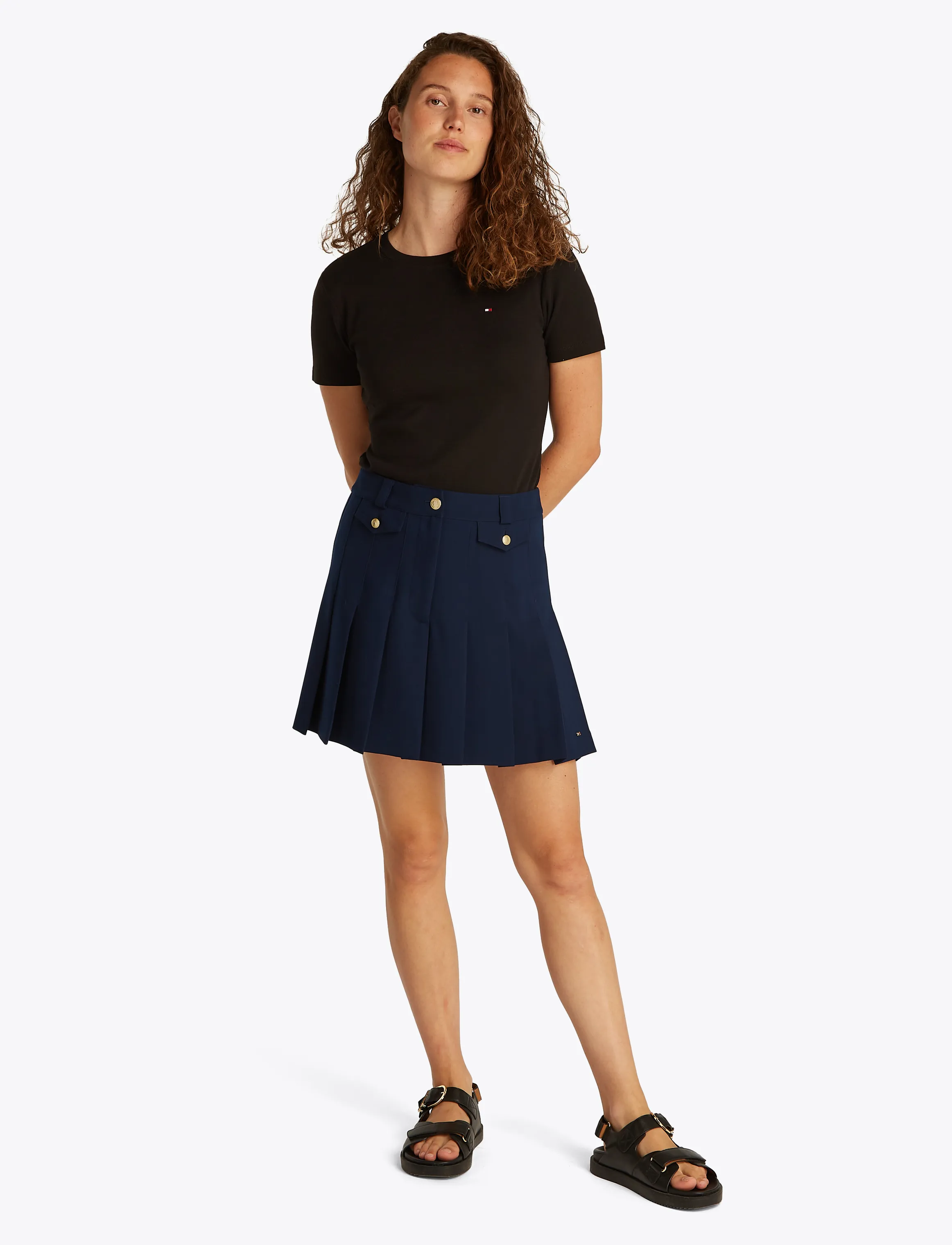 Tommy Hilfiger - GOLD BUTTON PLEATED MINI SKIRT - dark night navy - 3