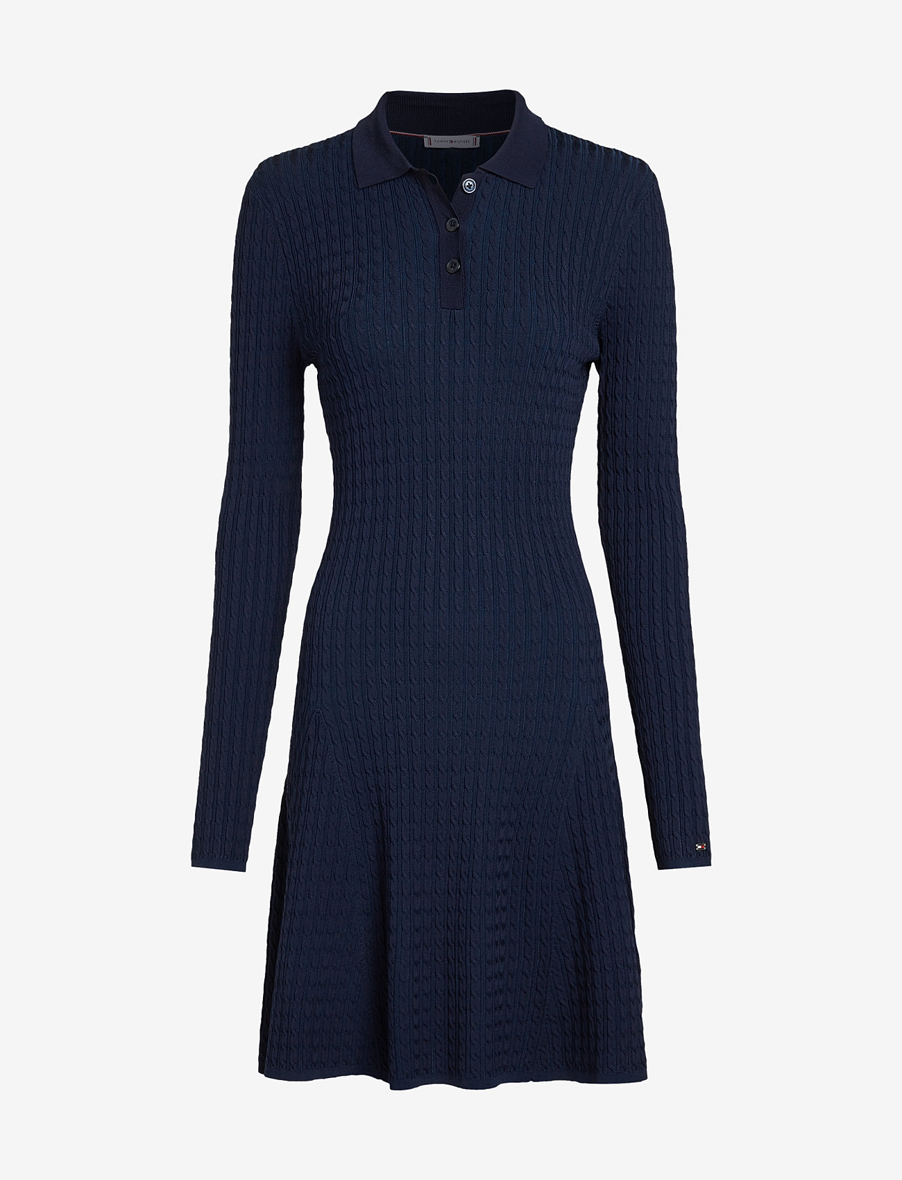 Tommy Hilfiger - RAYON CABLE F&F LS MIDI DRESS - knitted dresses - dark night navy - 1