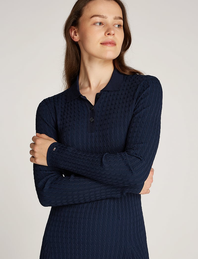 Tommy Hilfiger - RAYON CABLE F&F LS MIDI DRESS - knitted dresses - dark night navy - 3