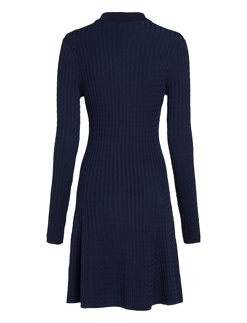 Tommy Hilfiger - RAYON CABLE F&F LS MIDI DRESS - knitted dresses - dark night navy - 4