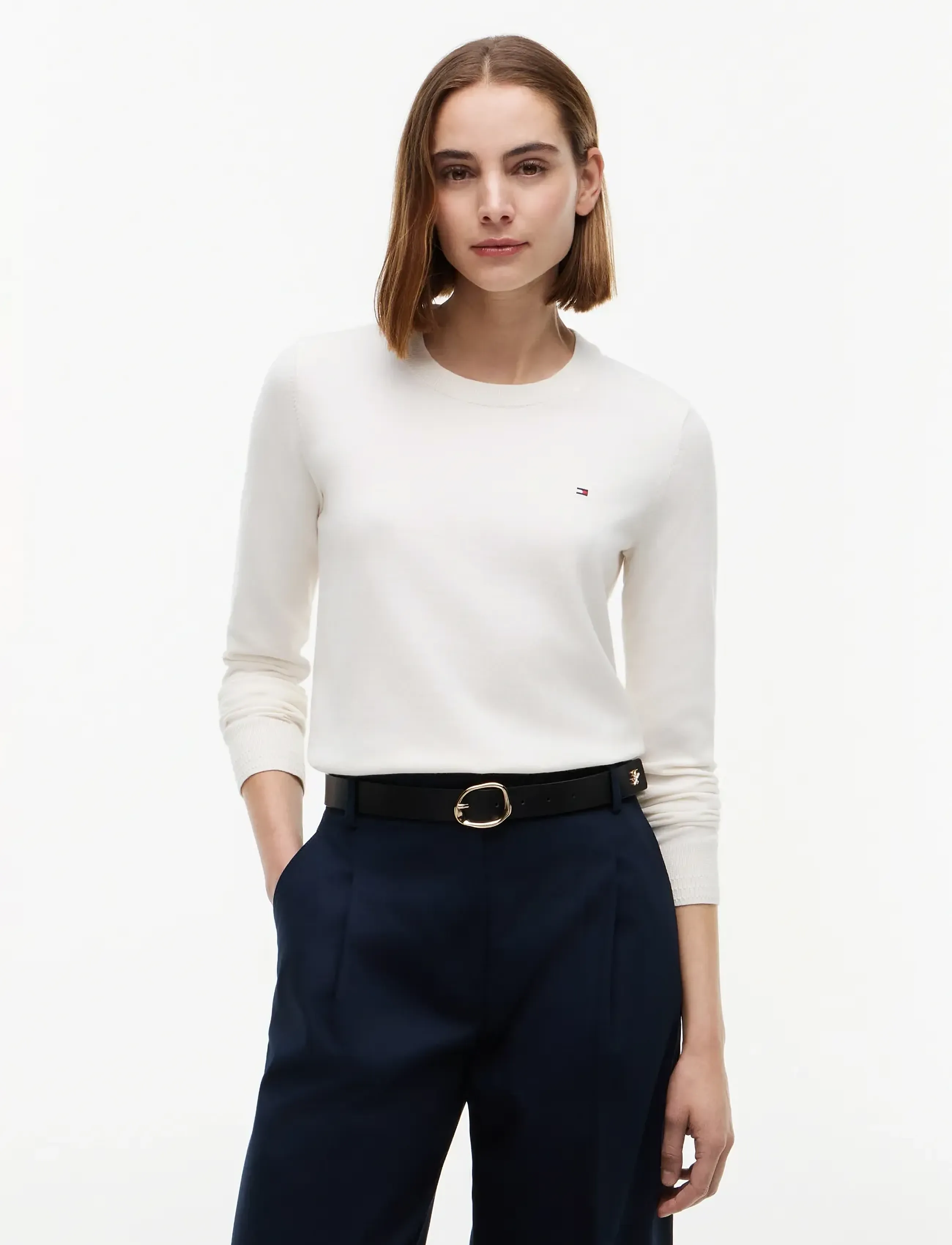 Tommy Hilfiger Co Jersey Fine Gg Ls C-Nk Swt, XL, T-shirts & Oberteile, Creme - Long-sleeved, Frauen