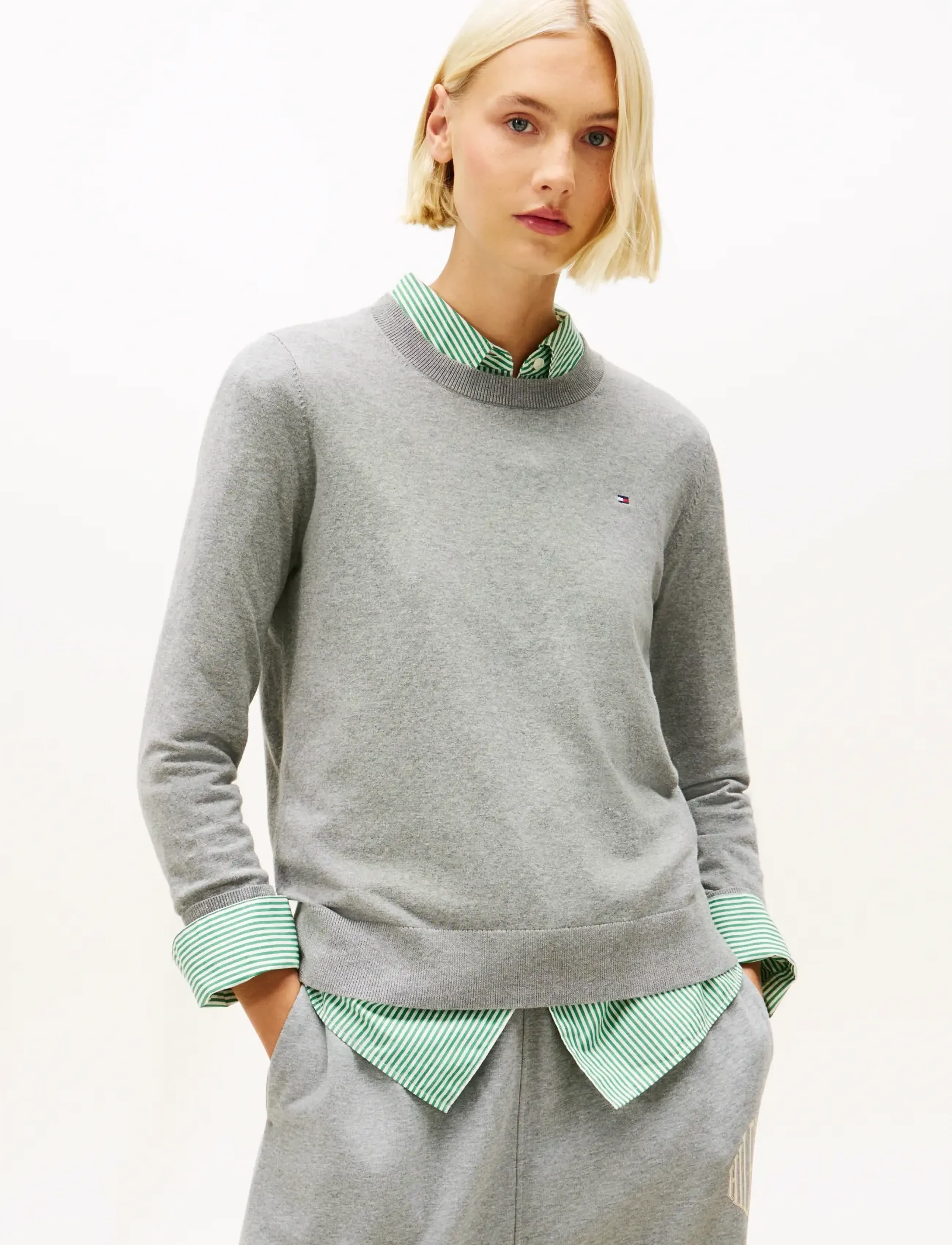 Tommy Hilfiger Co Jersey Fine Gg Ls C-Nk Swt, XXS, Grey, T-Shirts & Toppe > Langærmede, Dame