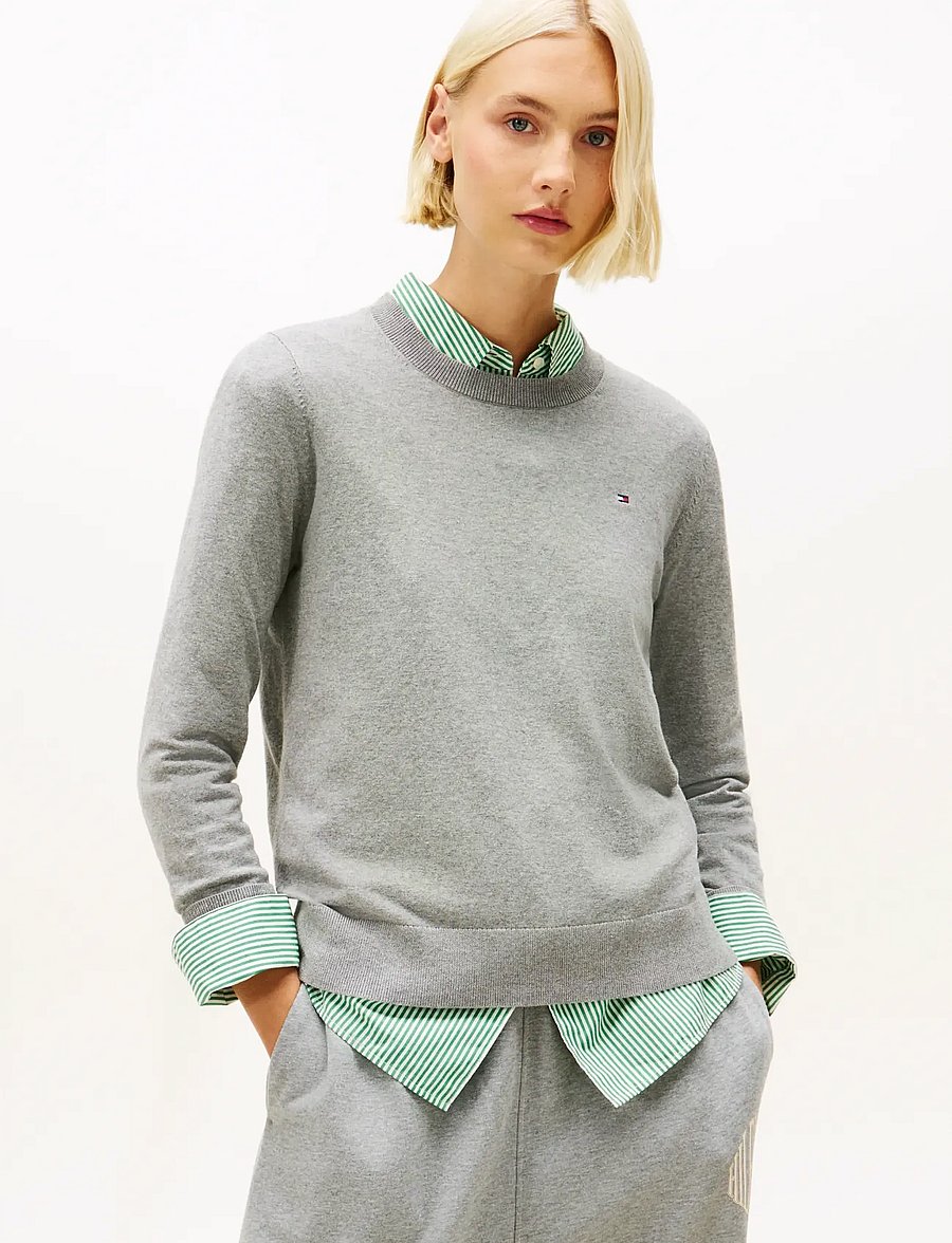 Tommy Hilfiger - CO JERSEY FINE GG LS C-NK SWT - striktrøjer - med heather grey - 0