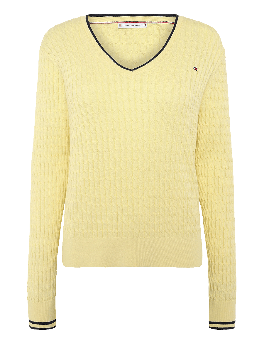 Tommy Hilfiger - CO CABLE FINE GG V-NK LS SWT - pullover - zesty yellow navy tipping - 0