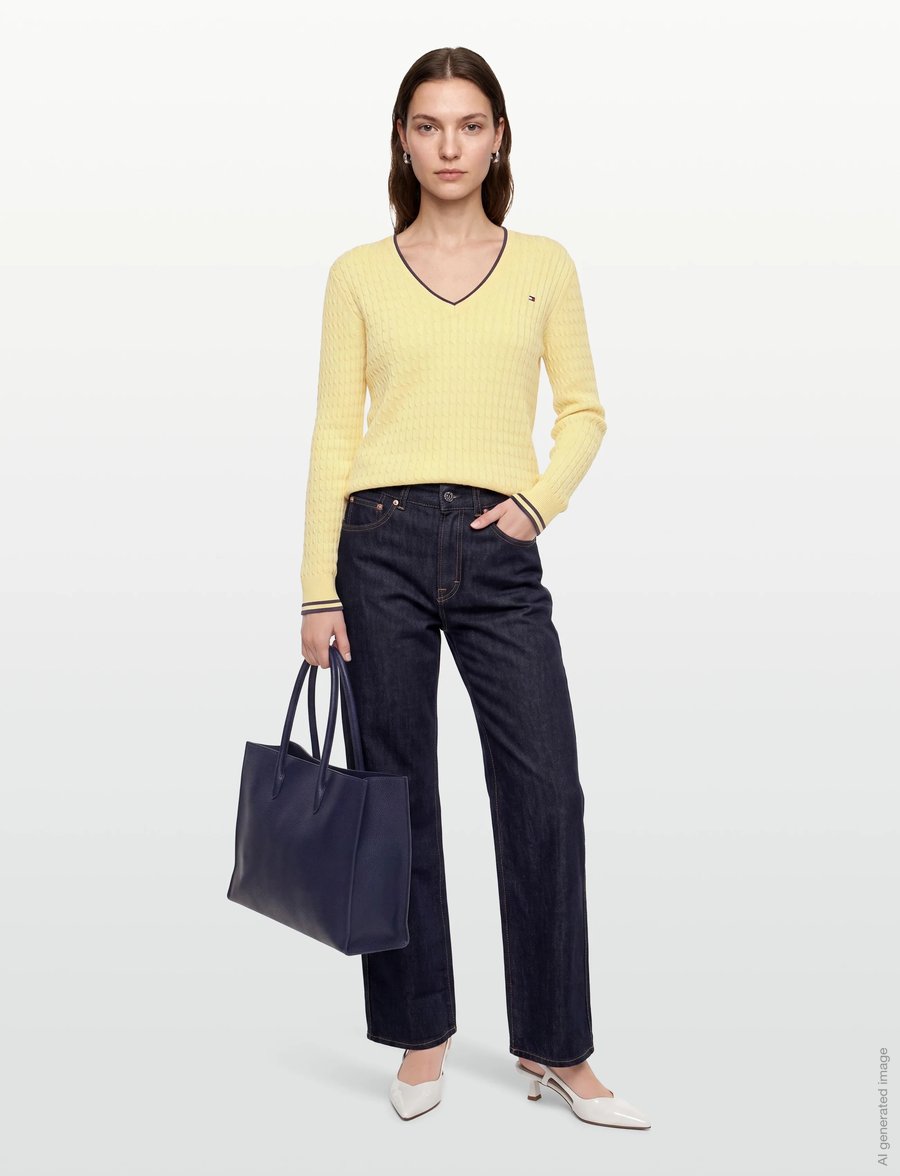 Tommy Hilfiger - CO CABLE FINE GG V-NK LS SWT - stickade tröjor - zesty yellow navy tipping - 0