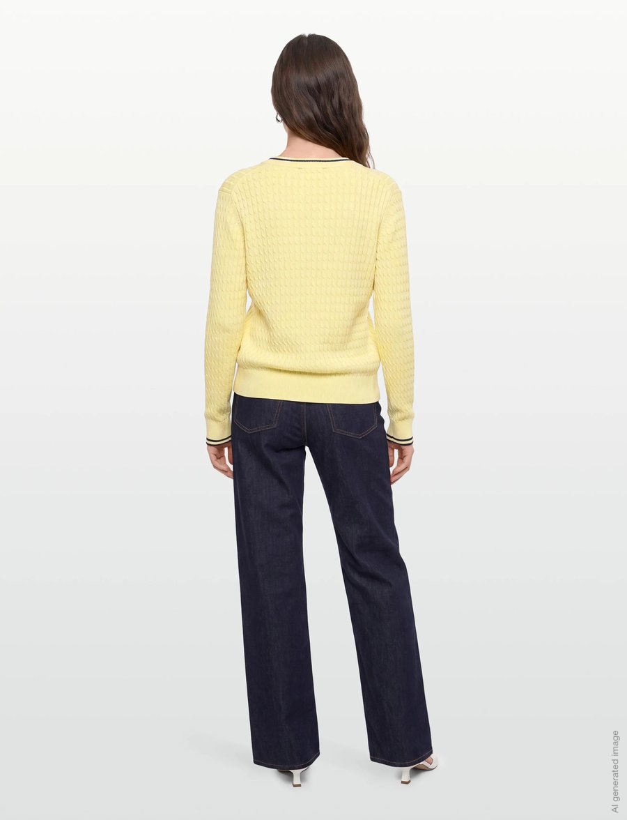 Tommy Hilfiger - CO CABLE FINE GG V-NK LS SWT - stickade tröjor - zesty yellow navy tipping - 4